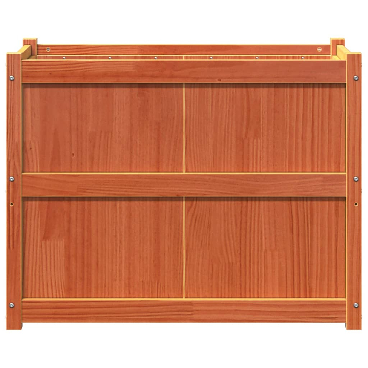 Holzpflanzkasten. Die Box ist rechteckig, aus Holz und hat eine hellbraune Farbe. Die Struktur ist einfach.