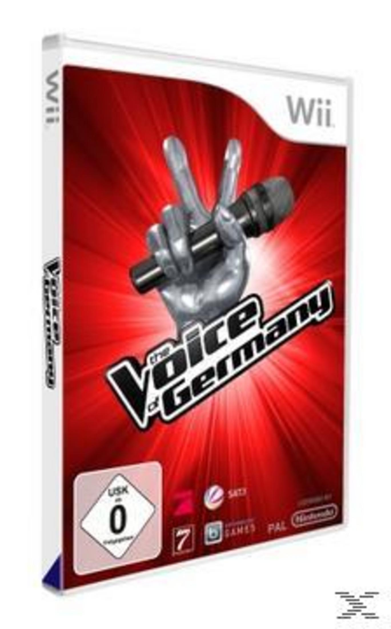 Wii-Spielbox für „The Voice of Germany“ mit einer Hand, die ein Mikrofon hält.