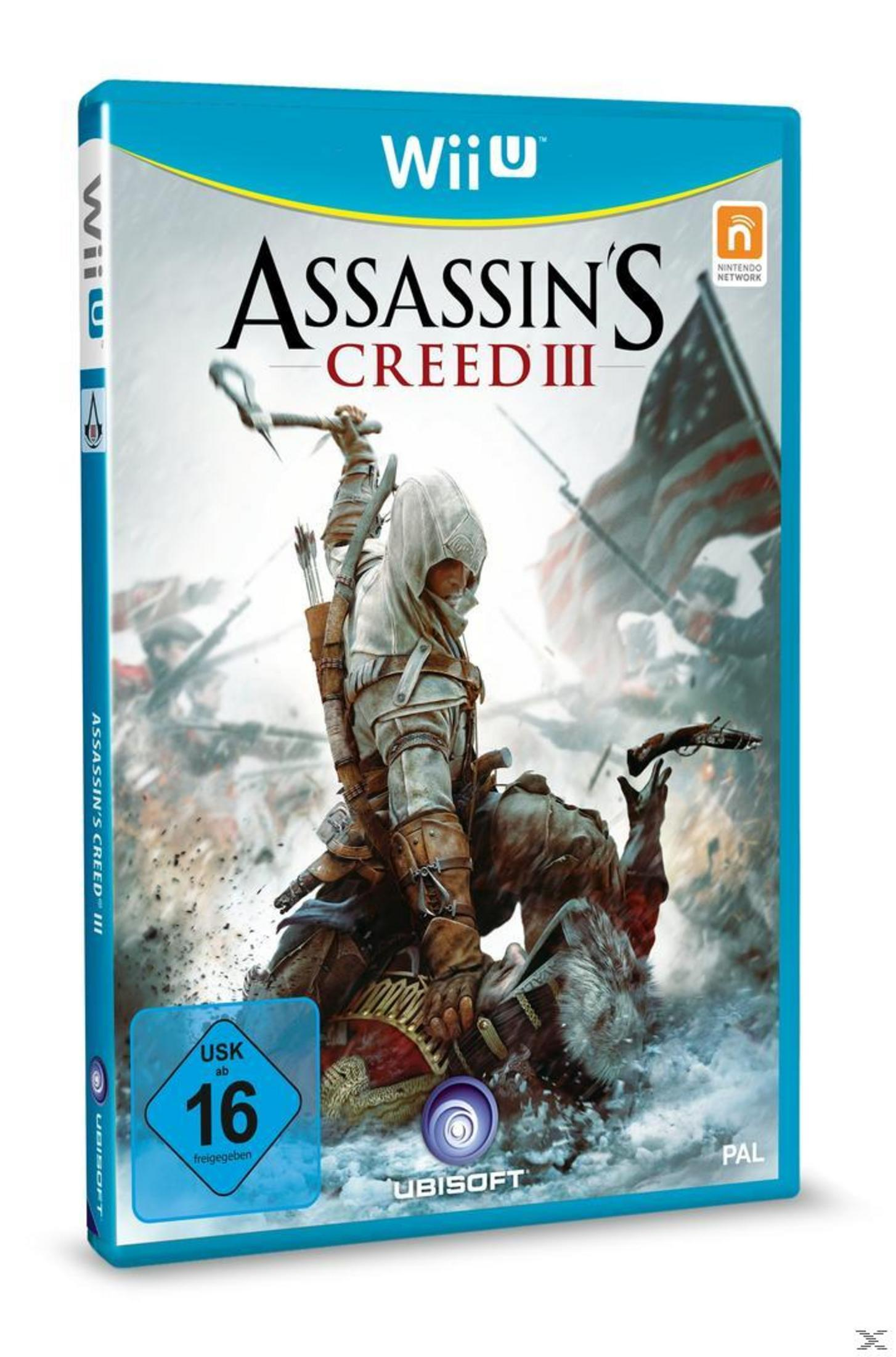 Wii U-Spielcover für Assassin's Creed III. Zeigt eine Kampfszene.