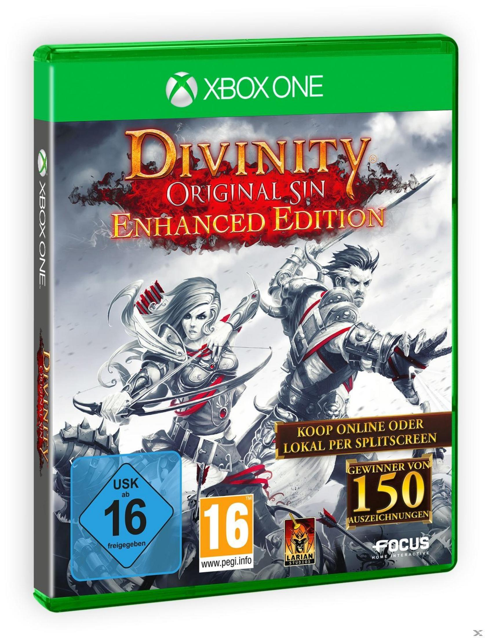 XBOX ONE-Spielbox. Zwei Charaktere mit Waffen auf dem Cover. Titel: Divinity: Original Sin.