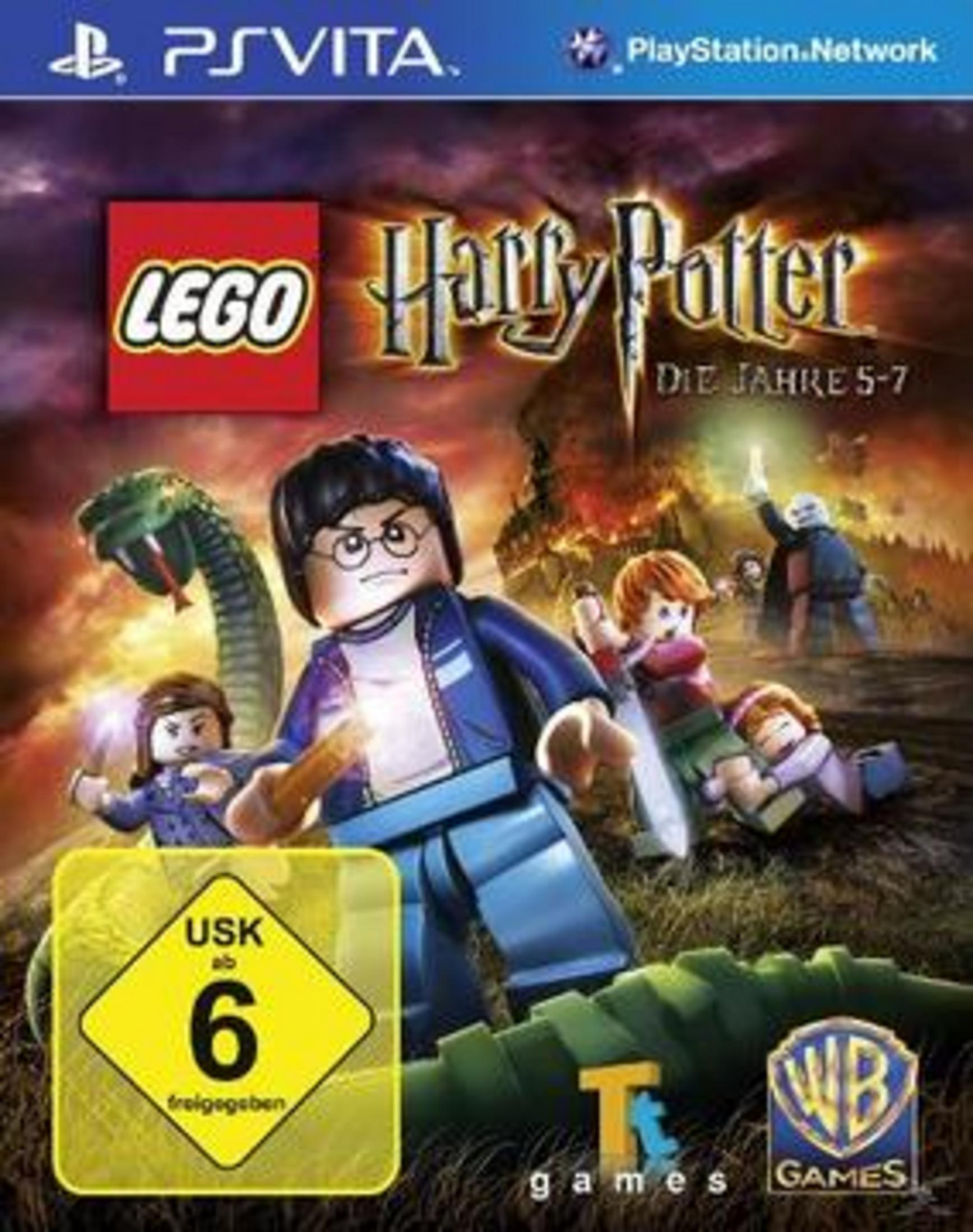 PSVita-Spielcover: Lego Harry Potter. Enthält Lego Harry, Schlange, Charaktere und ein Schloss.
