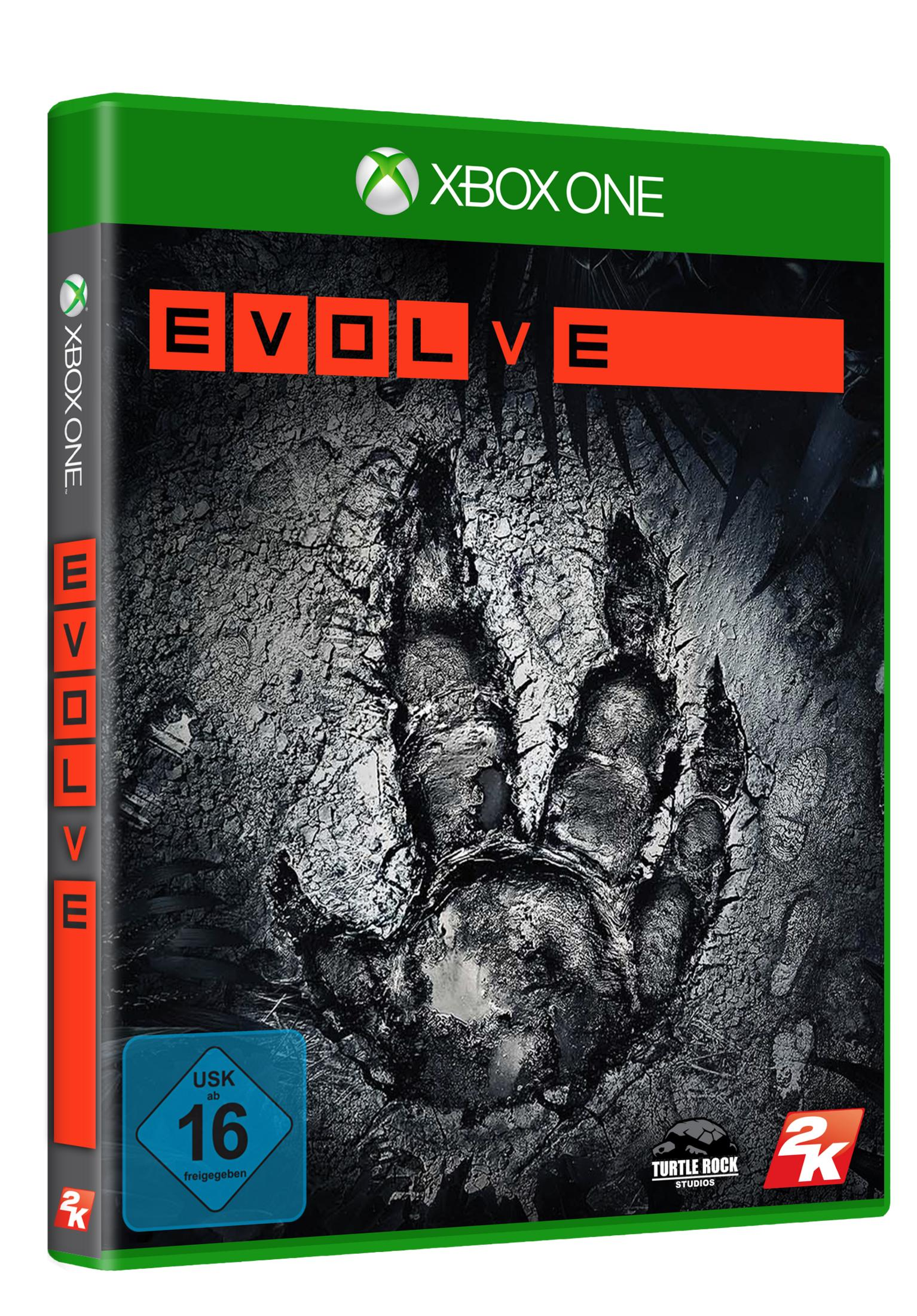 Evolve-Spielcover mit großer Krallenspur auf strukturierter Oberfläche und USK 16-Logo.