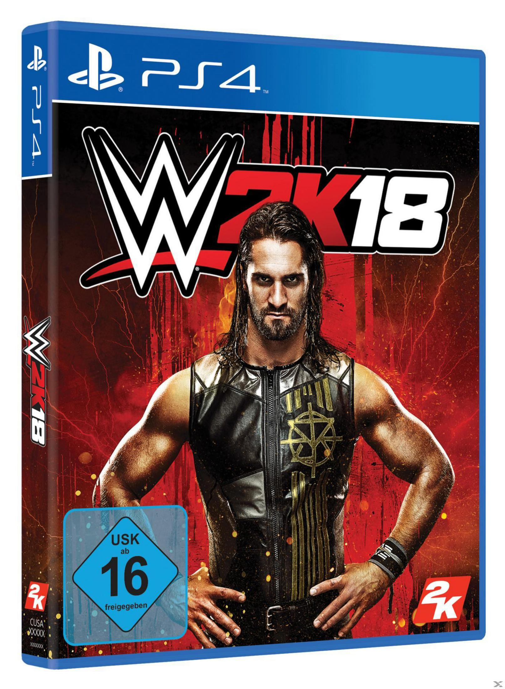 WWE 2K18 Spielcover mit einem Wrestler mit entschlossenem Gesichtsausdruck.