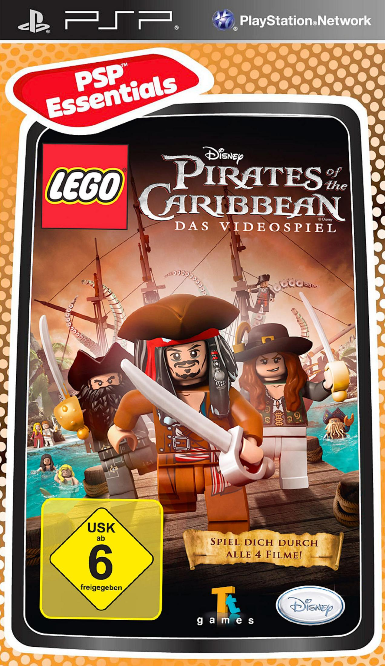 PSP-Spielcover von LEGO Fluch der Karibik, mit LEGO-Figuren.
