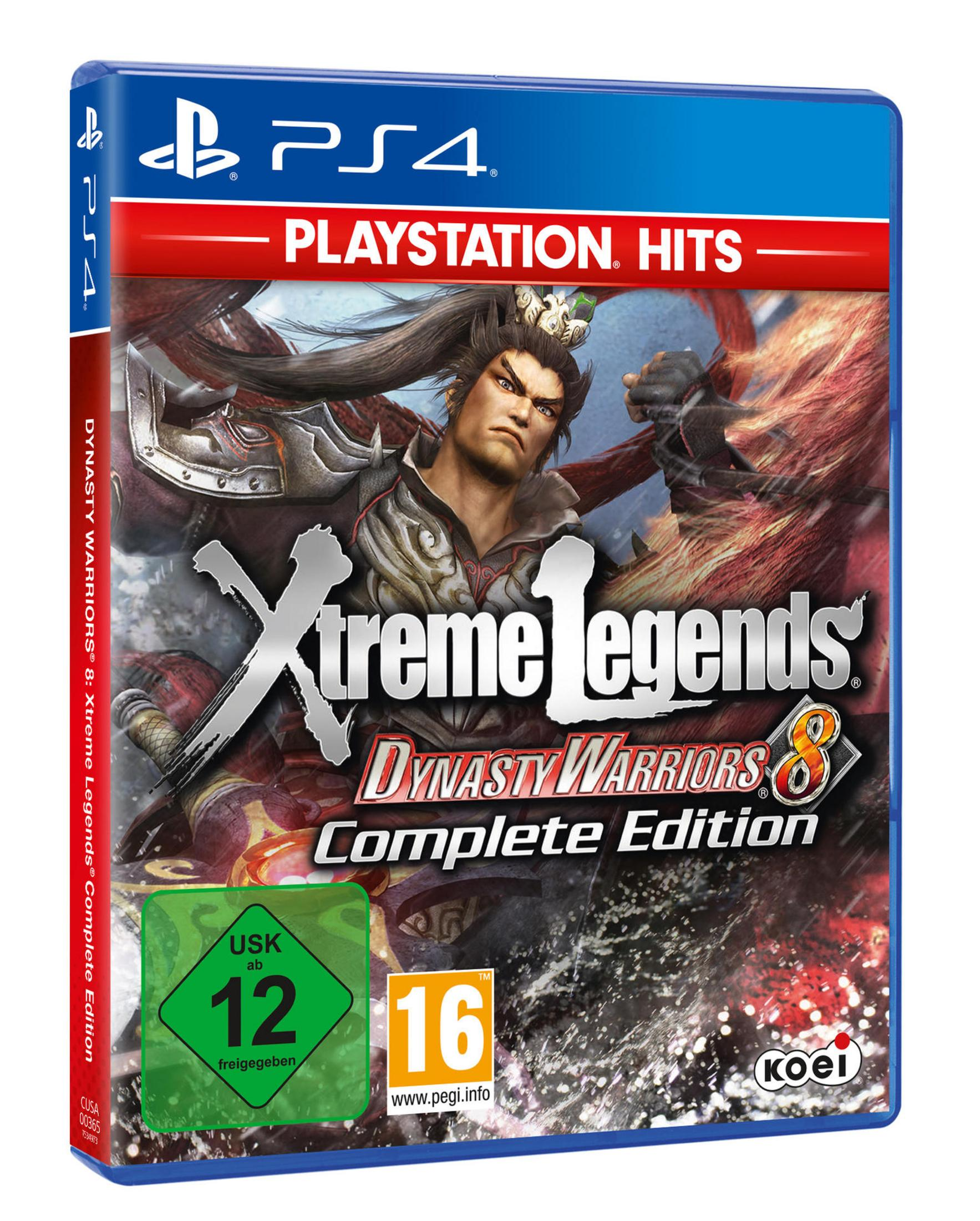 PS4-Spielcover: Dynasty Warriors 8. Ein Krieger in Rüstung steht im Mittelpunkt, mit einem Schwert. Roter und schwarzer Hintergrund.