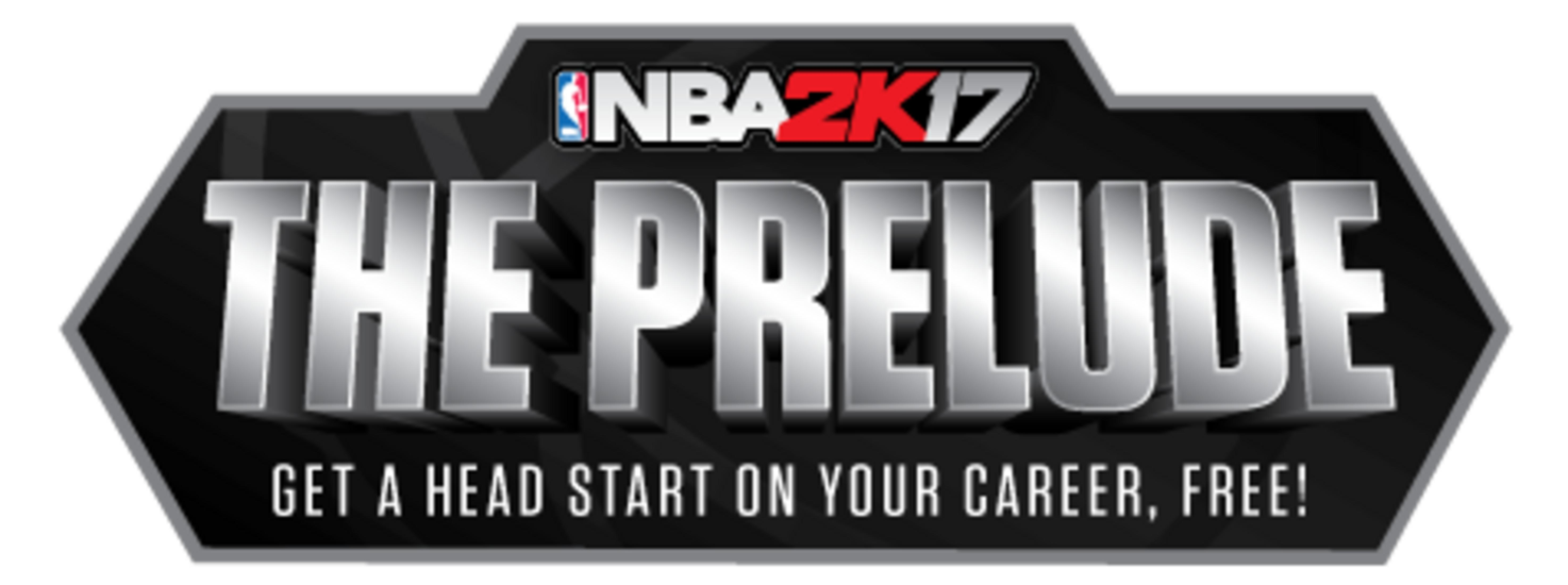 Schwarz-weiß-Grafik mit Text: 'NBA 2K17 The Prelude' und darunter 'Get a head start on your career, FREE!'