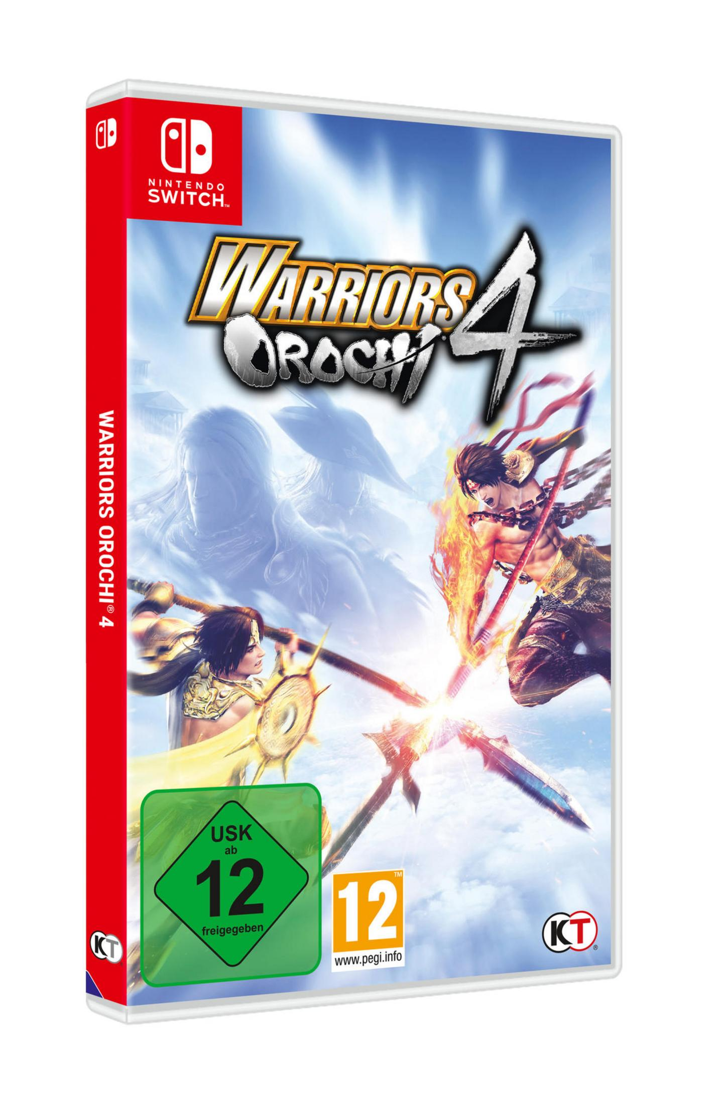 Nintendo Switch Spielhülle: 'Warriors Orochi 4' mit kämpfenden Charakteren vor einem Himmelshintergrund.