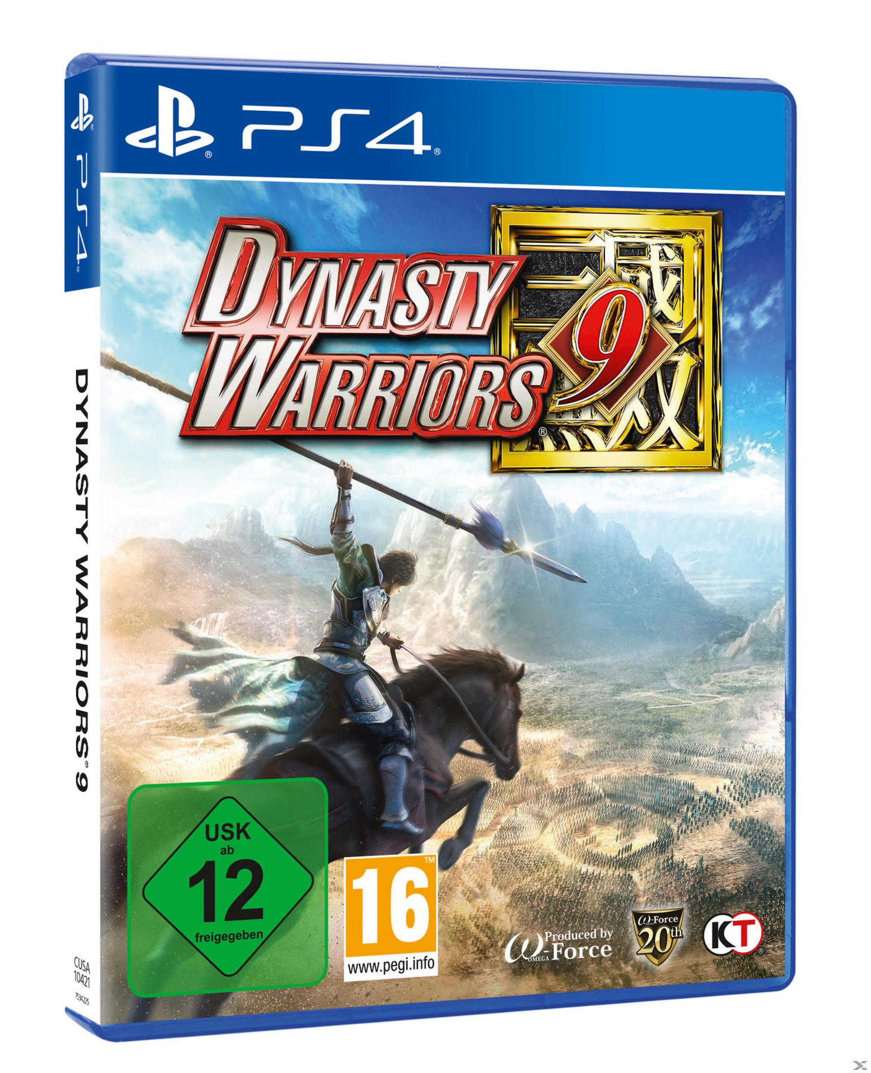 Dynasty Warriors 9 PS4-Spielbox. Enthält einen Krieger auf einem Pferd.