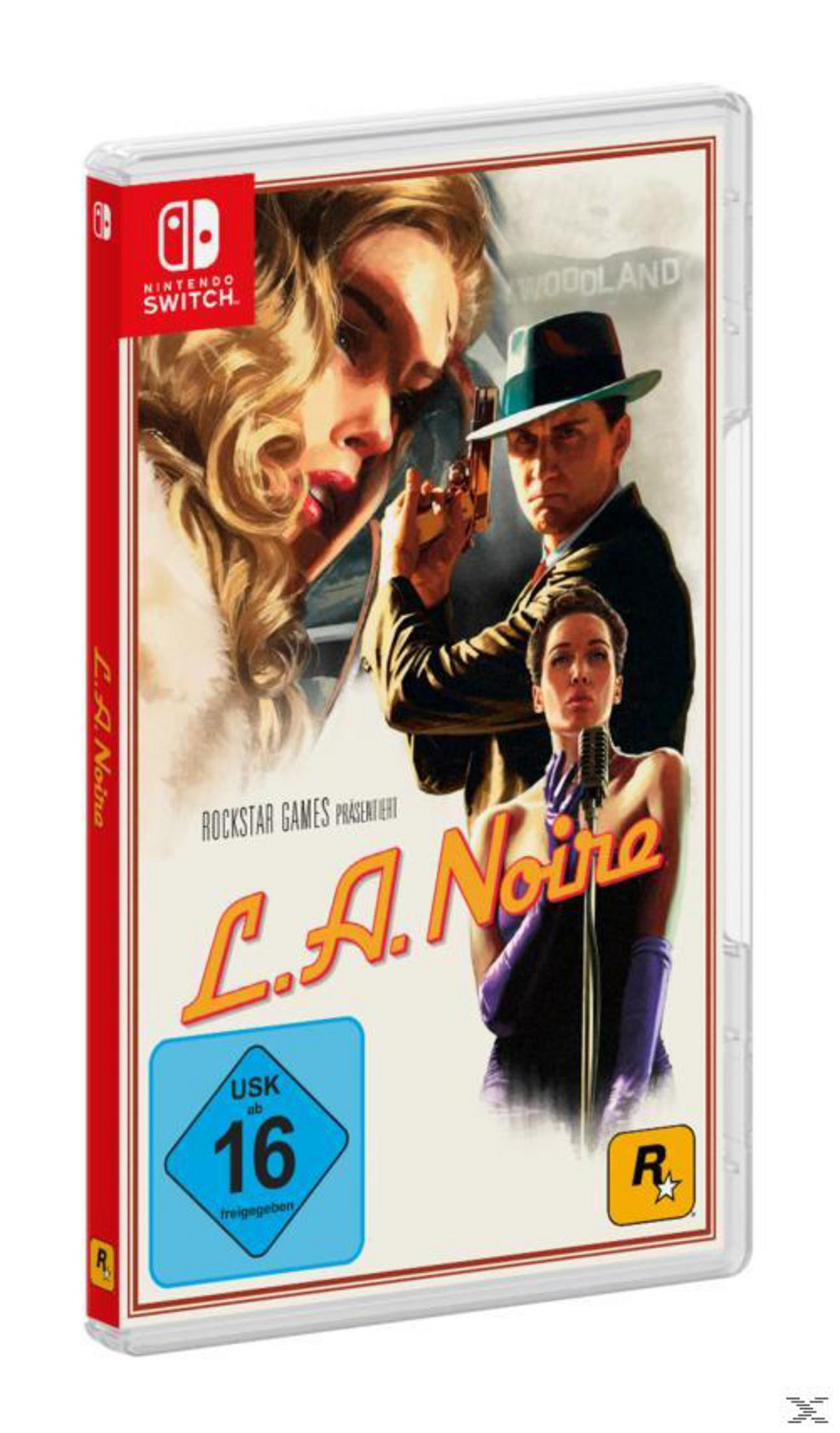 L.A. Noire Switch-Spielbox. Enthält drei Charaktere und den Titel des Spiels.