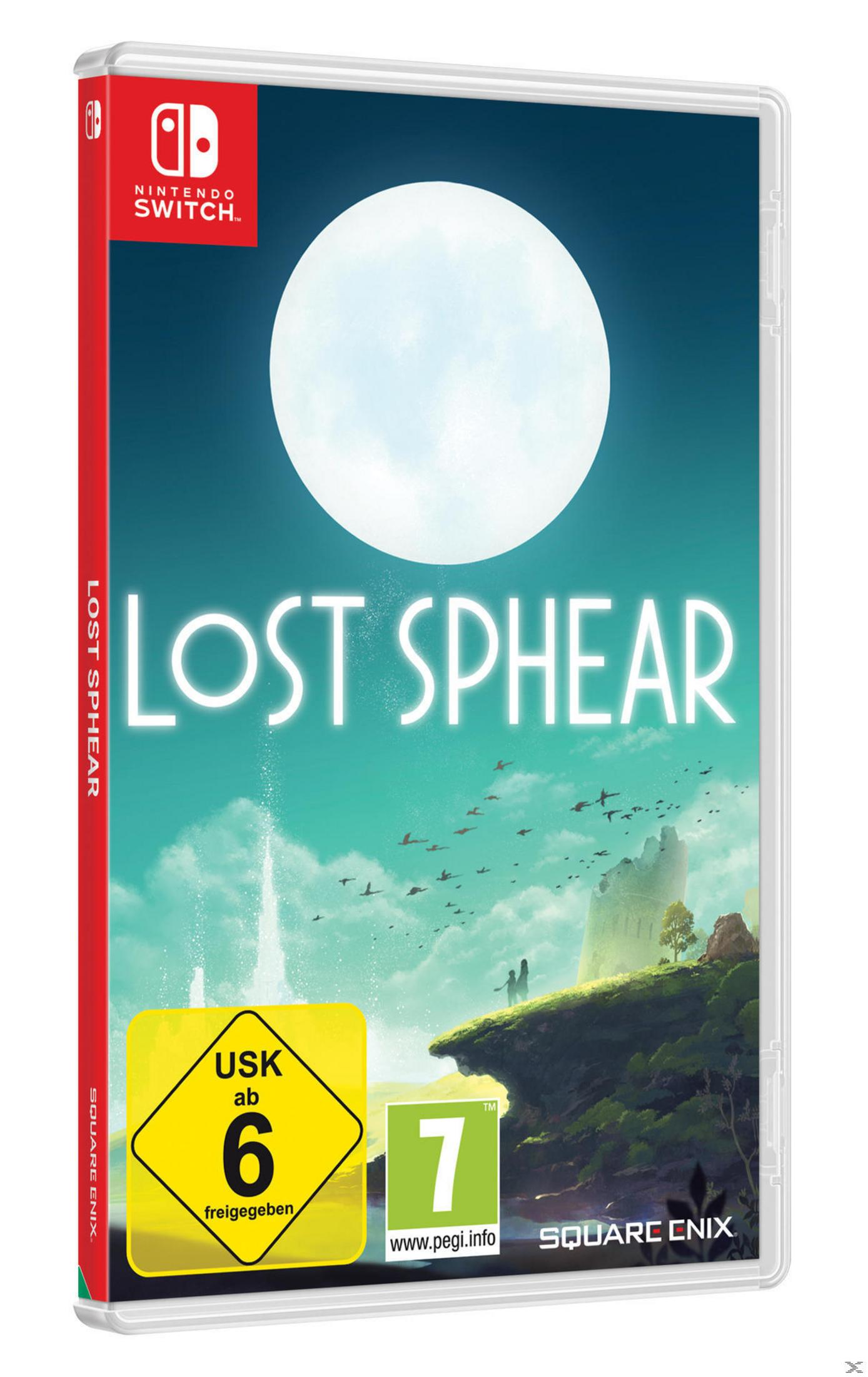 Nintendo Switch-Spielcover: Lost Sphere, mit einem weißen Mond, einem Schloss auf einem Hügel und einem blauen Himmel im Hintergrund.