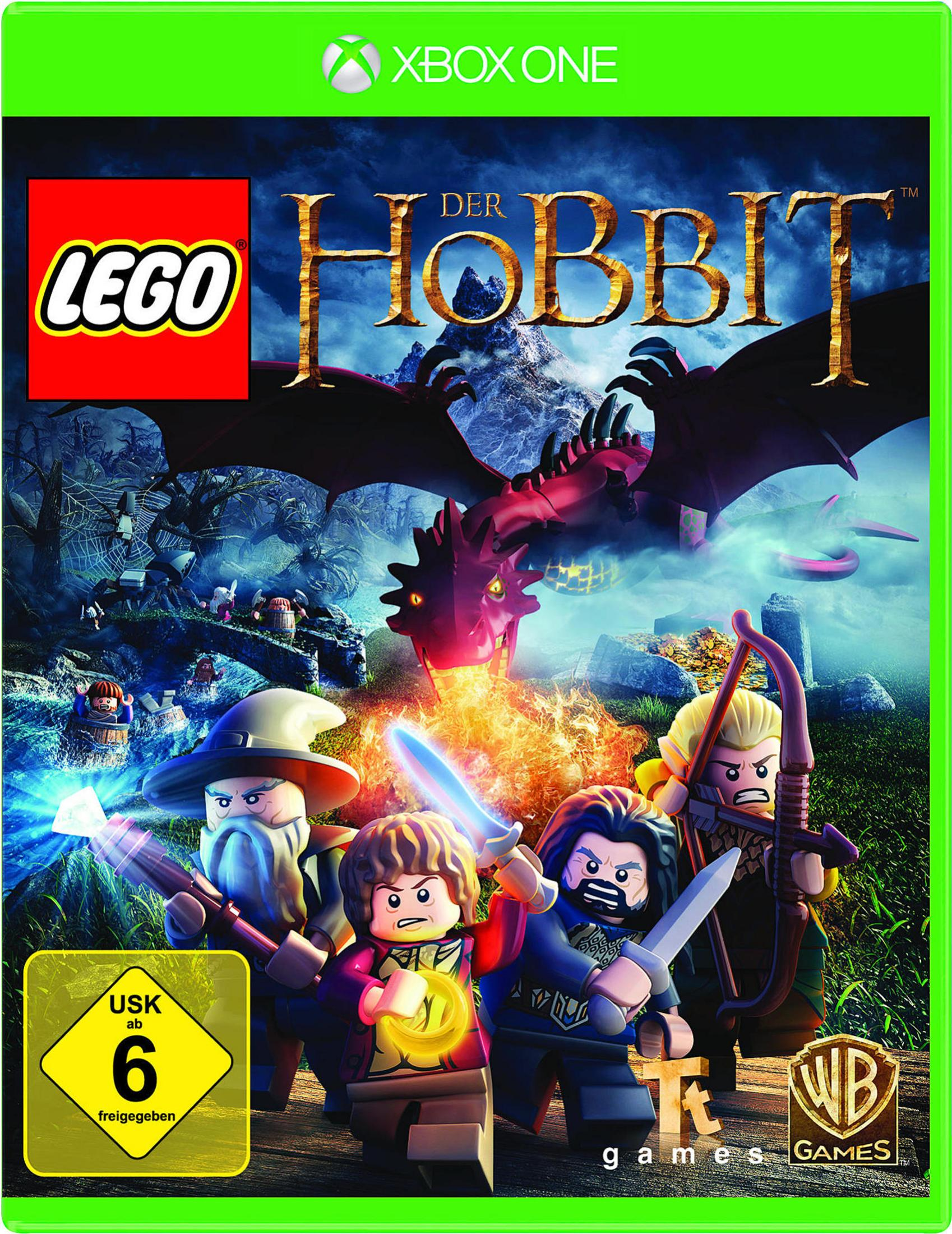 Lego Der Hobbit Spielcover mit Charakteren und USK 6 Bewertung. Deutscher Text.