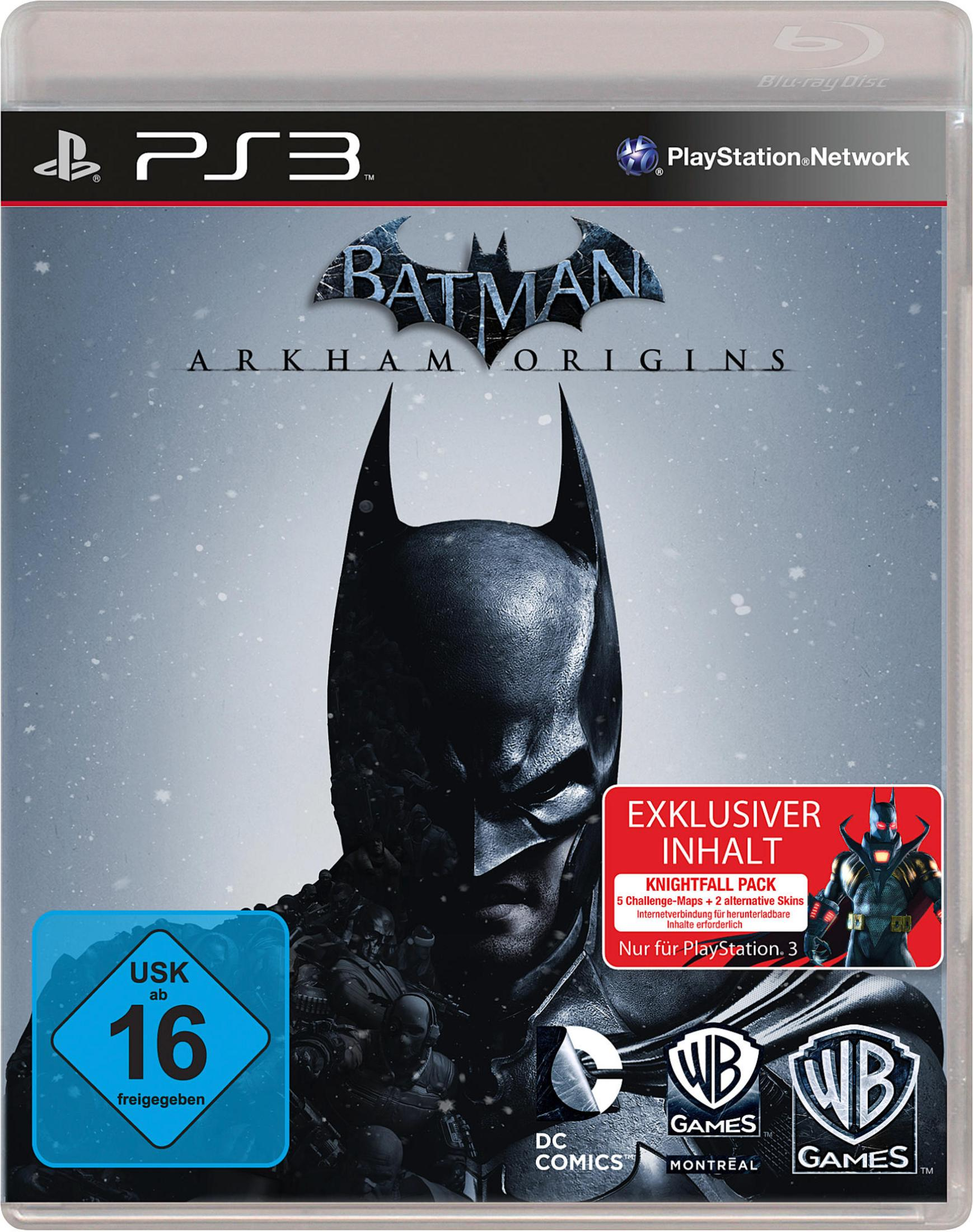 Batman: Arkham Origins PS3-Spielhülle mit Batman-Bild und Spieldetails.