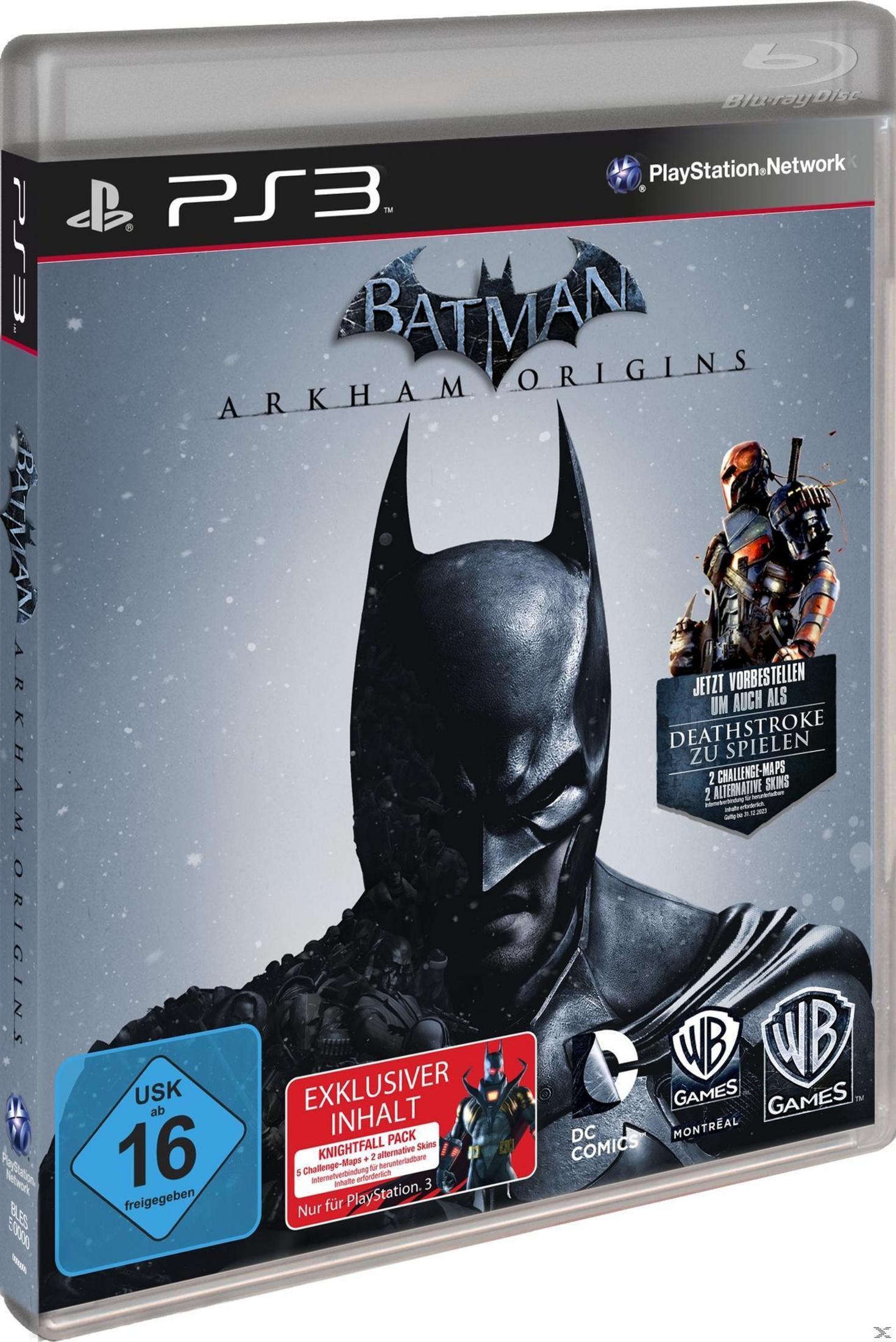 Batman Arkham Origins-Spielcover: Batman, Logo und Spieldetails.