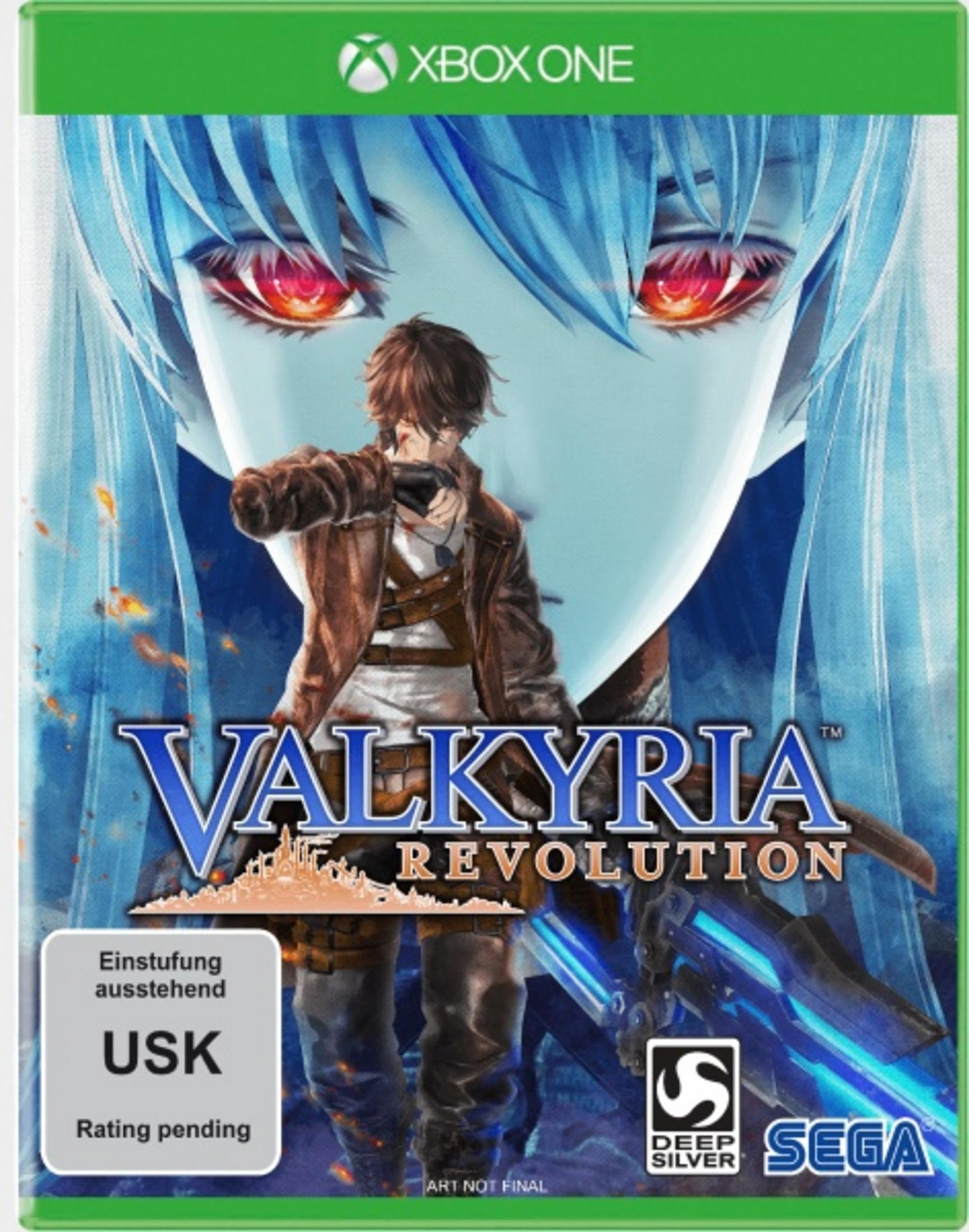 Valkyria Revolution-Spielcover. Eine Frau mit langen blauen Haaren ist die zentrale Figur.