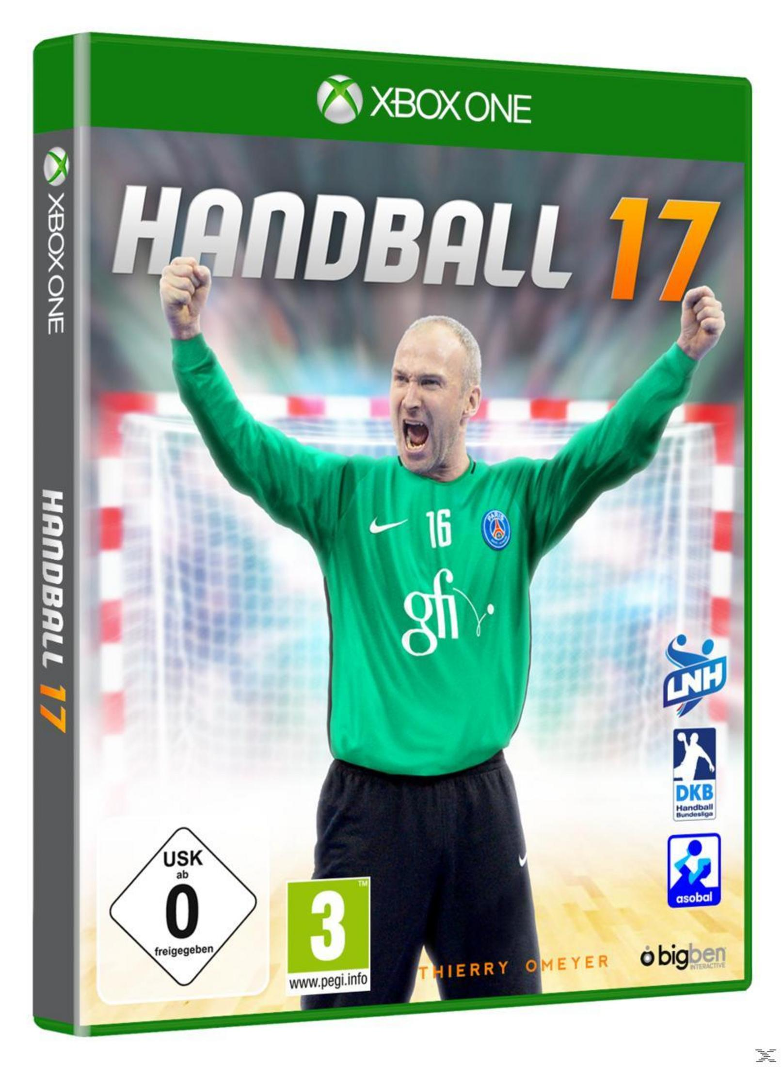 Xbox One-Spielbox für Handball 17 mit einem jubelnden Spieler.