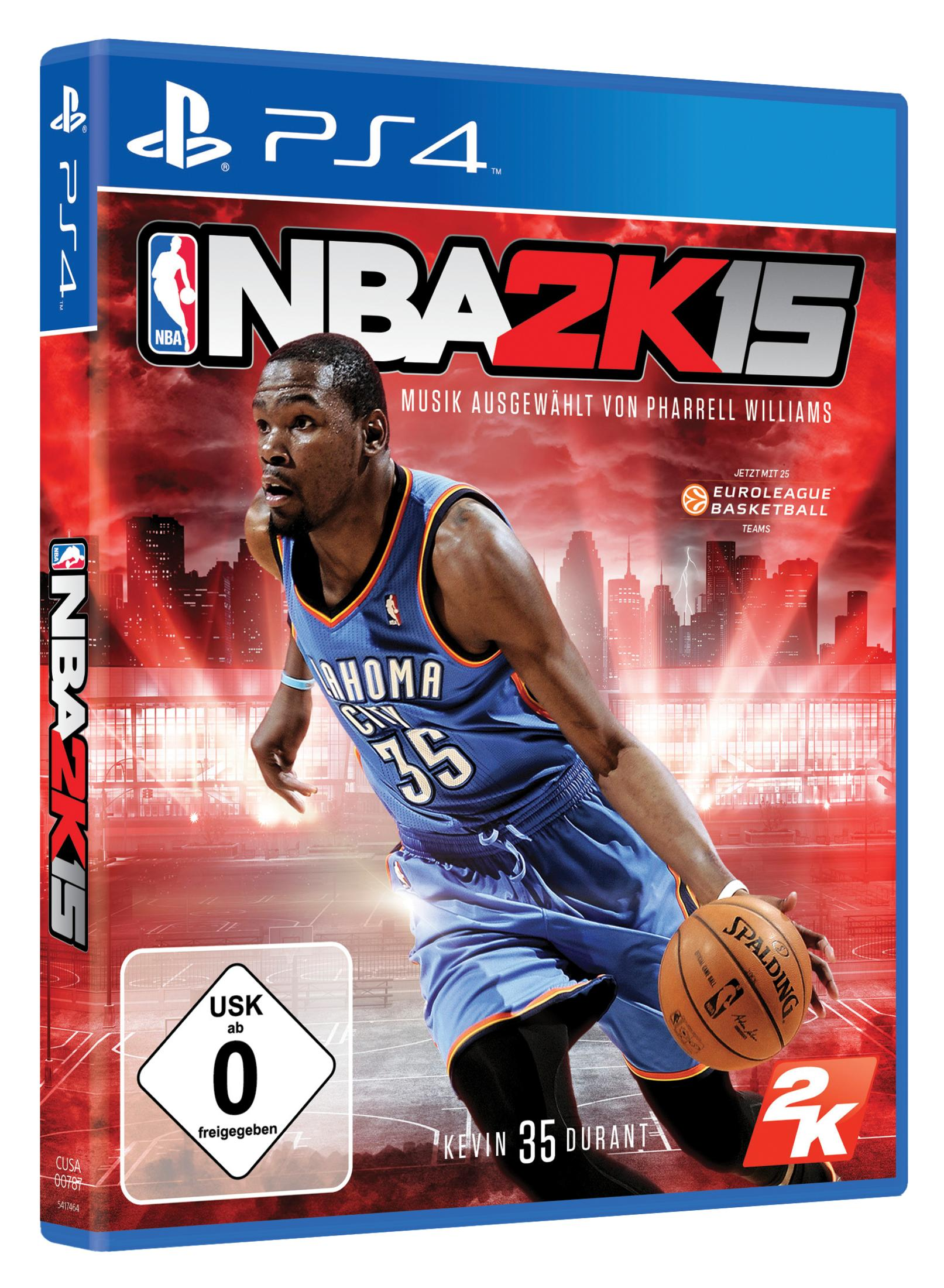 Das Cover des PS4-Spiels 'NBA 2K15' mit Kevin Durant in einem blauen Basketball-Trikot.