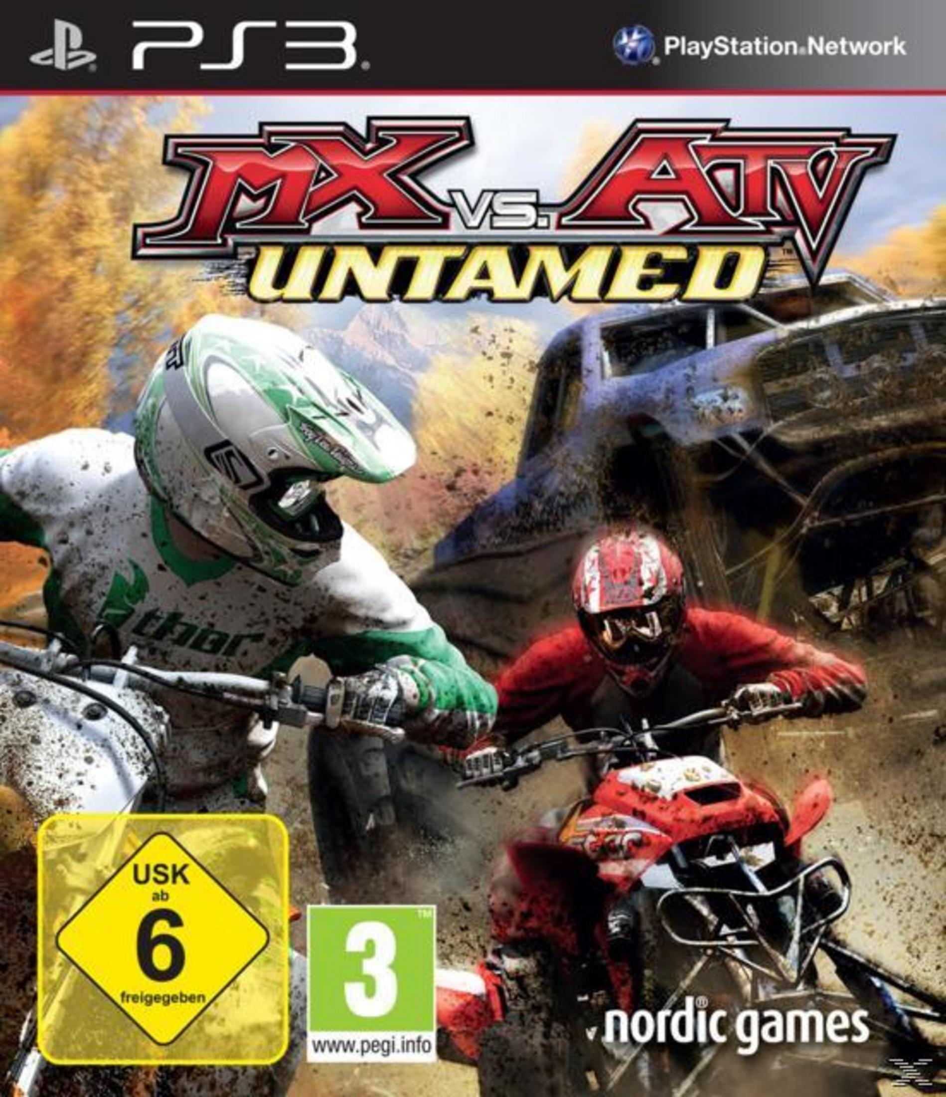 MX vs. ATV Untamed Spielcover mit Fahrern auf Dirtbikes und ATVs.