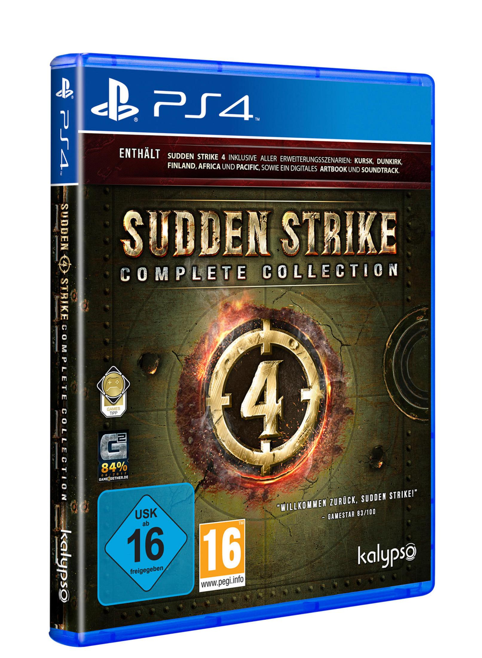 Sudden Strike 4-Spielcover auf einer PS4-Hülle. Eine große goldene '4' ist zentriert.