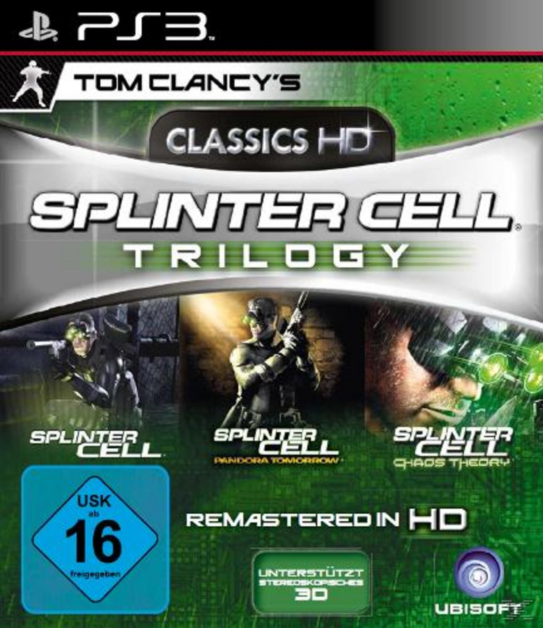 Ein PS3-Spielcover für 'Splinter Cell Trilogy', das drei Spielcover zeigt.