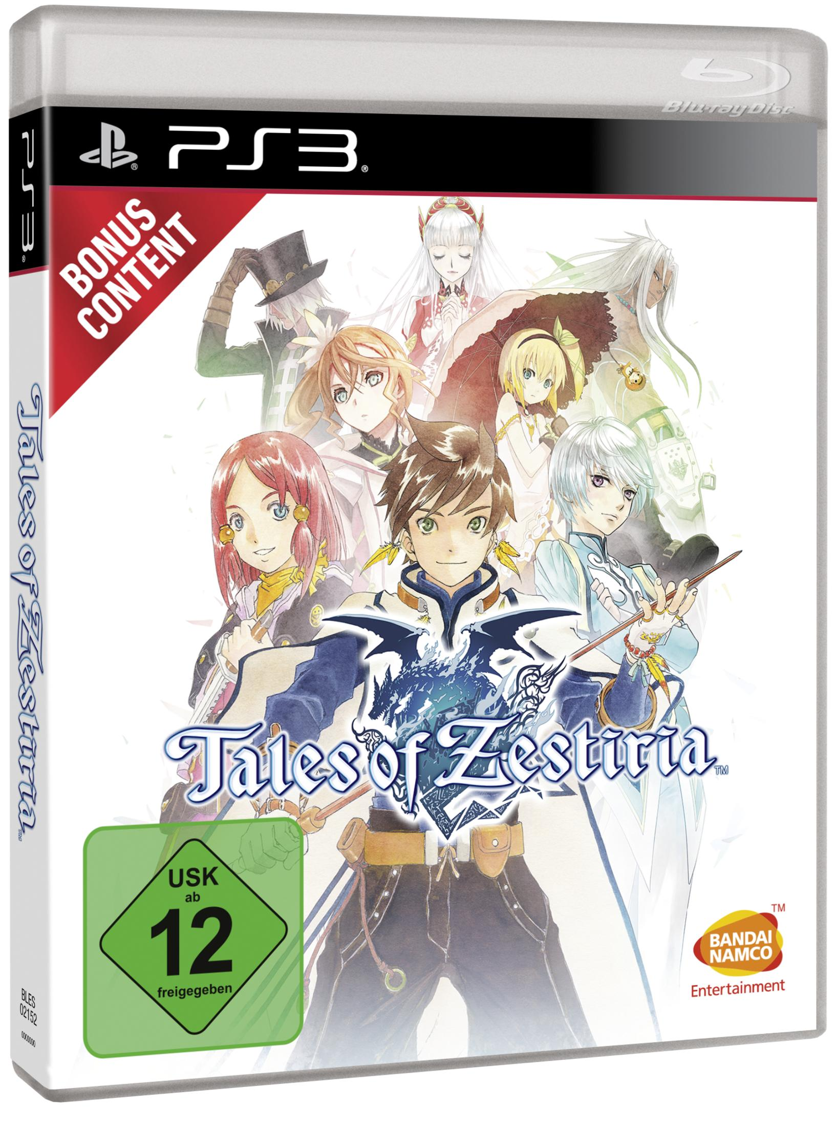 Portada del juego Tales of Zestiria. Múltiples personajes de anime. Fondo blanco con el título del juego.
