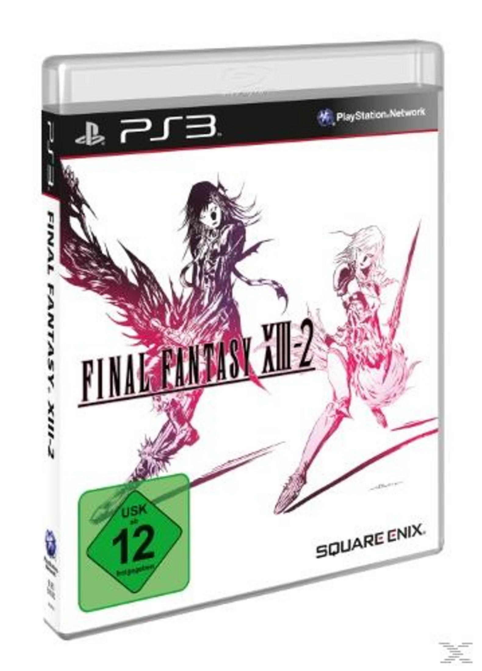 Final Fantasy XIII-2 Spielhülle. Artwork zeigt zwei Frauen in Fantasy-Kleidung.
