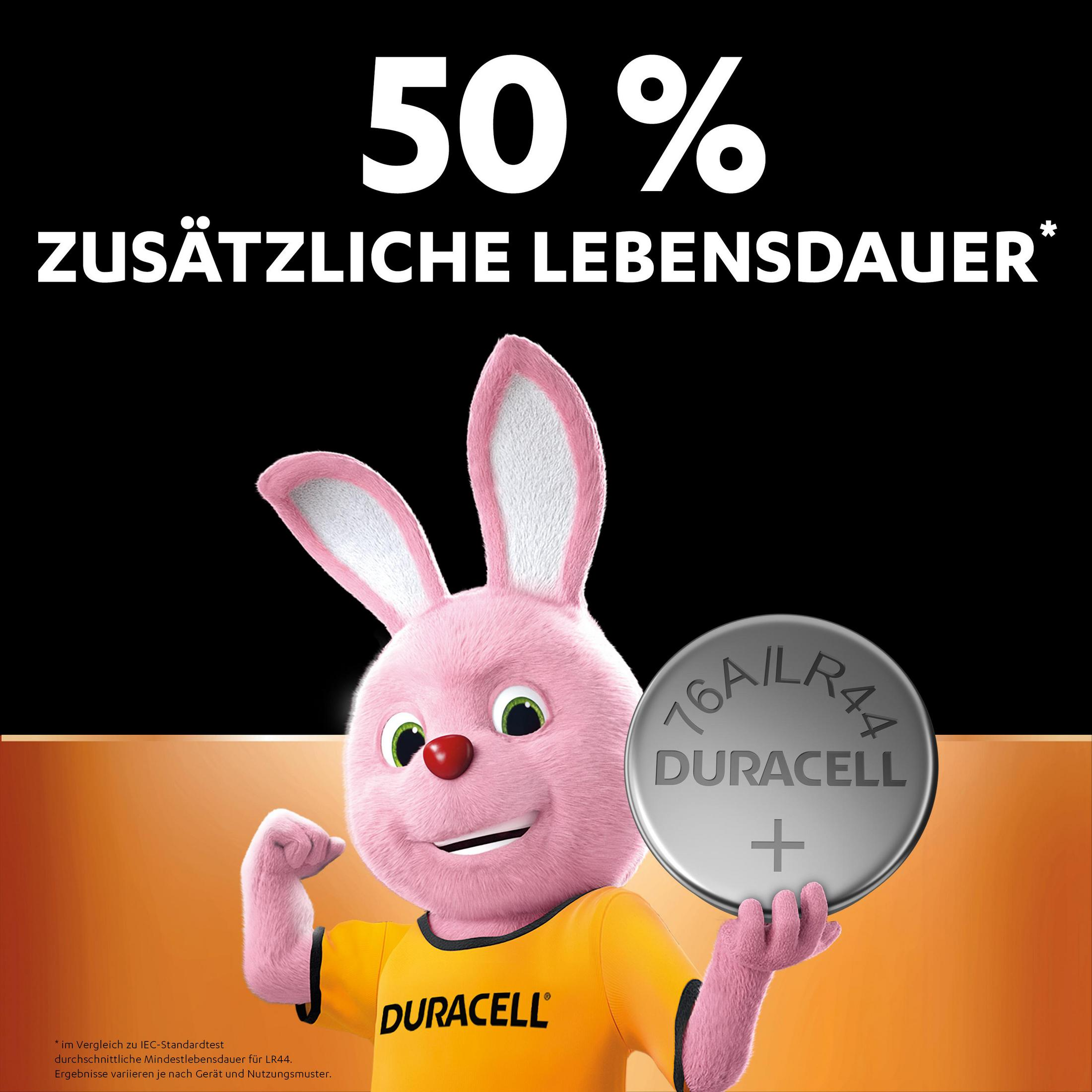 Pink Duracell bunny with a battery and text on a black and orange background.