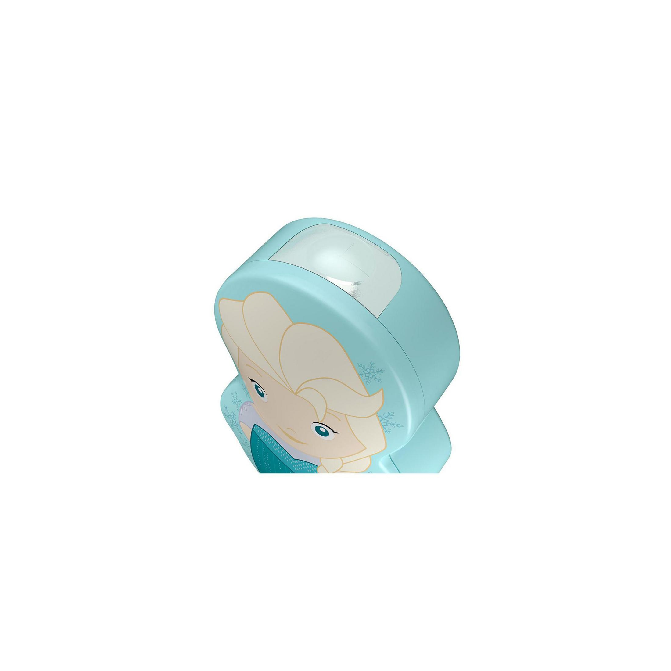 Jasnoniebieska lampka nocna Elsy. Twarz Elsy jest na niej. Białe tło.