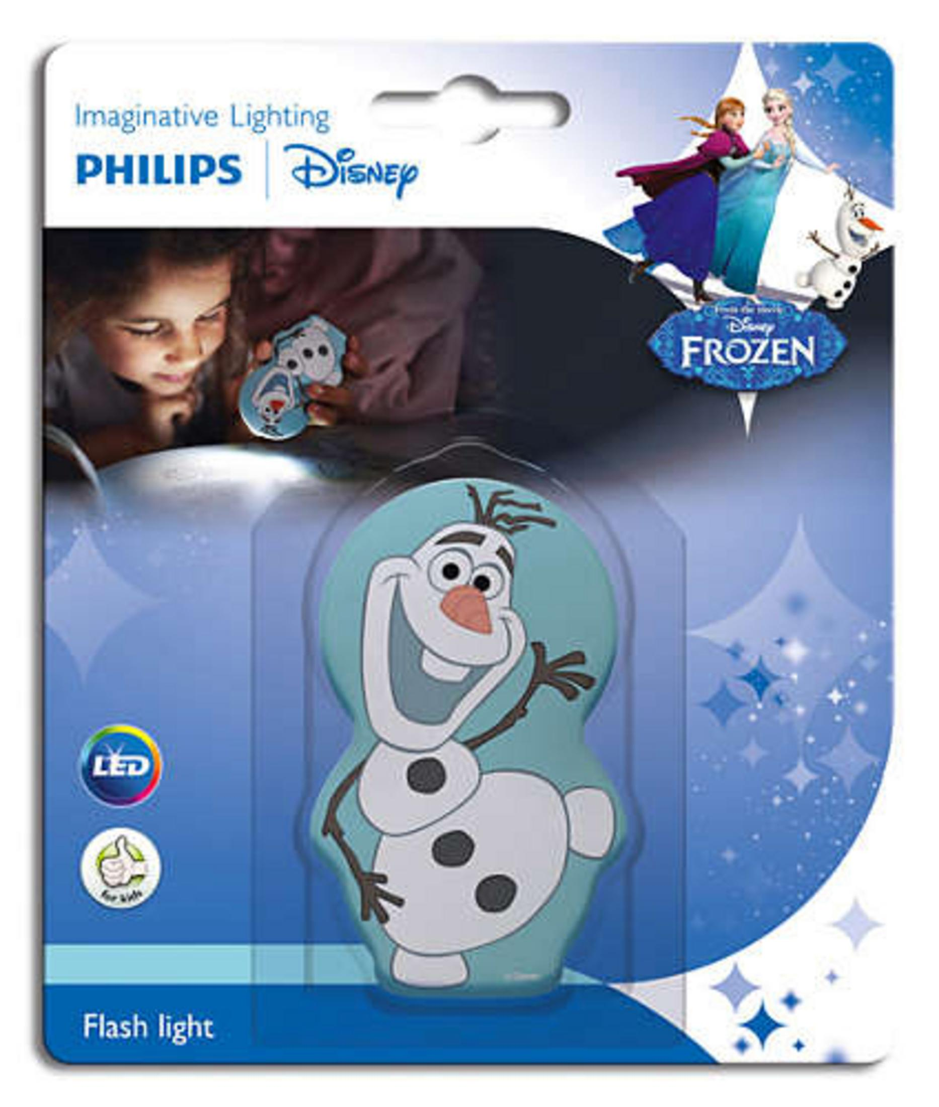 Olaf-Taschenlampe in einer Philips Disney Frozen-Verpackung. Mit den Filmfiguren.