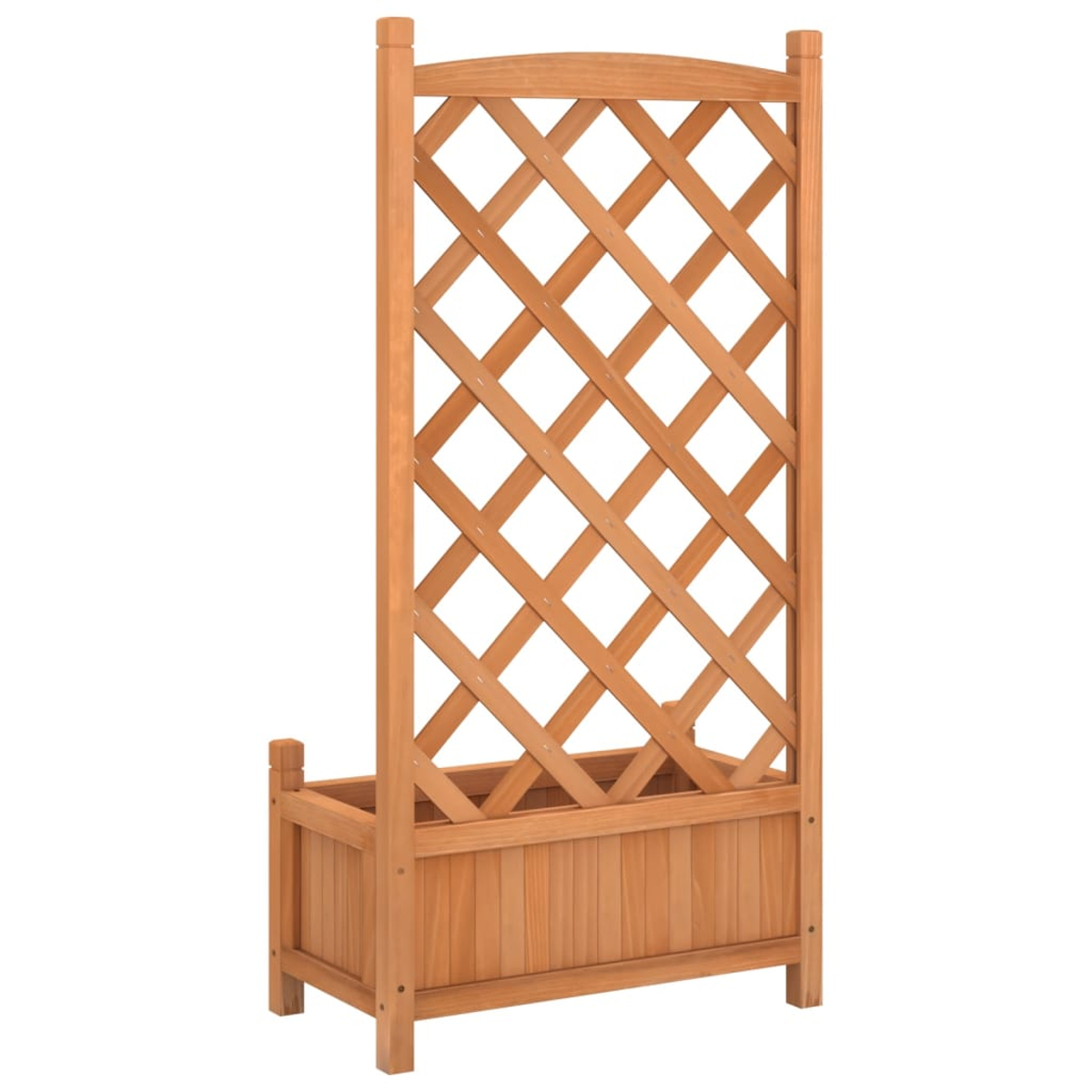 Holzpflanzer mit Rankgitter, braune Farbe.