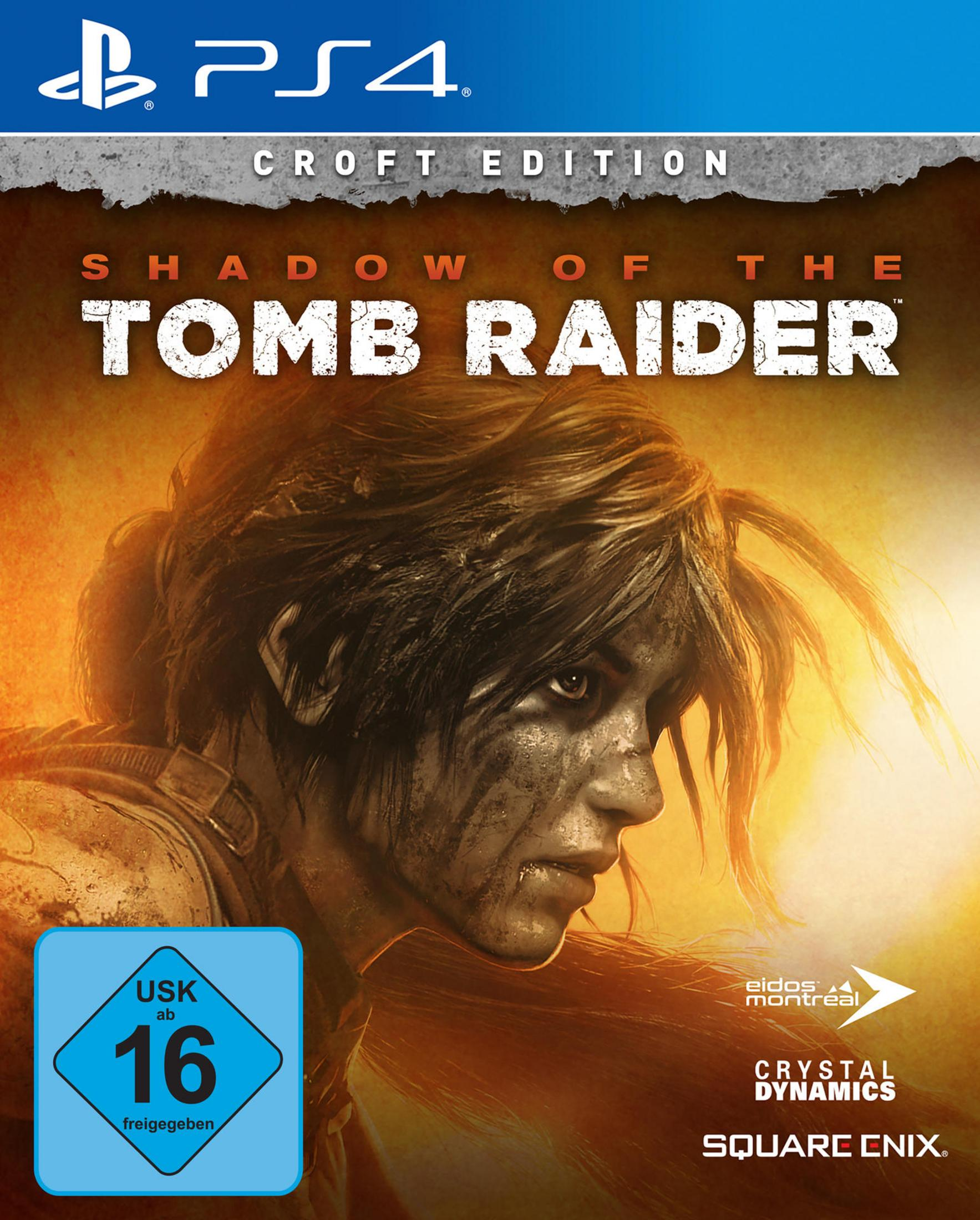 Okładka gry Shadow of the Tomb Raider. Przedstawia twarz Lary Croft na tle dżungli.