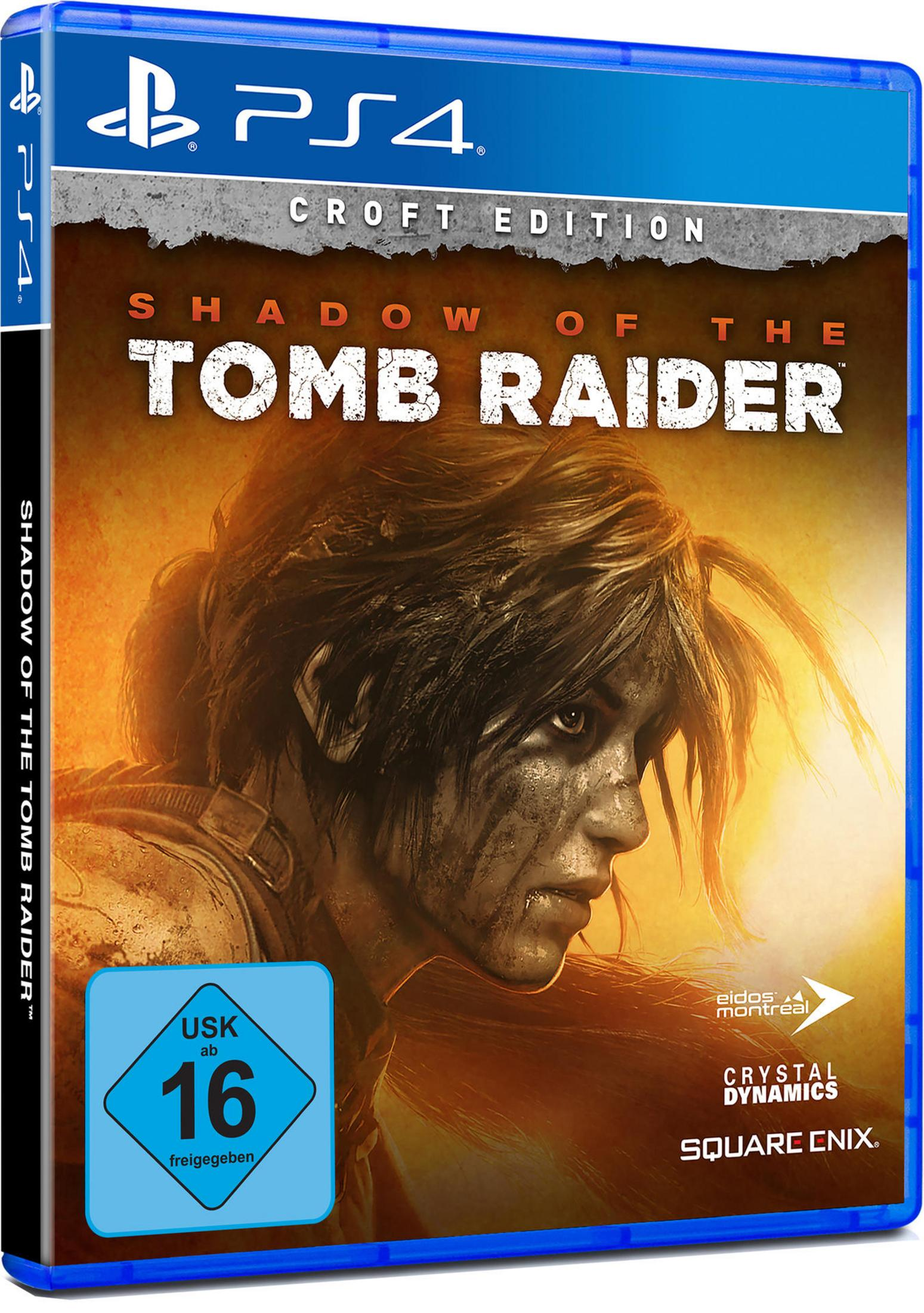 Okładka gry Shadow of the Tomb Raider. Przedstawia twarz Lary Croft na tle dżungli.