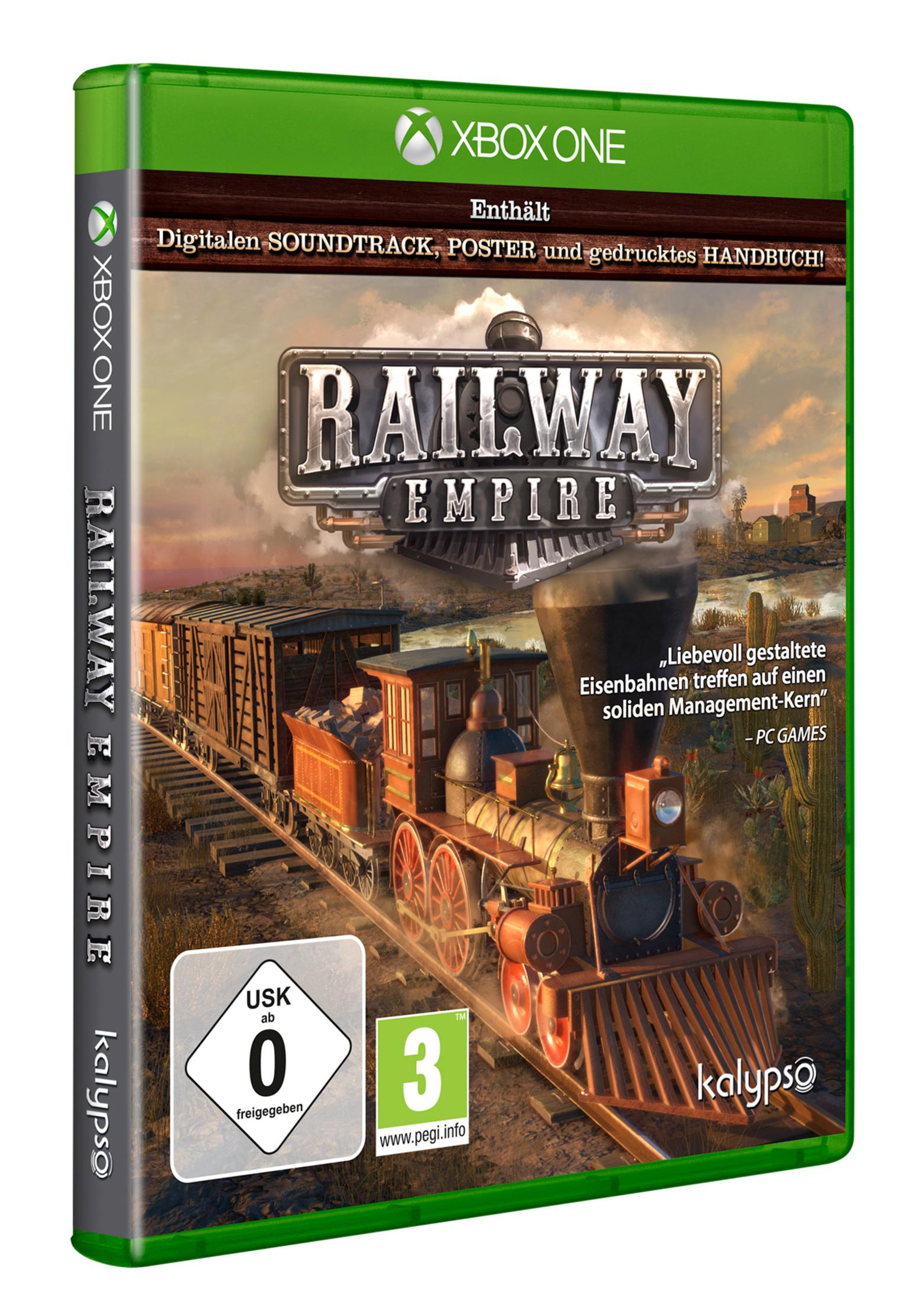 XBOX ONE-Spielbox mit einer Zugillustration. Der Titel lautet Railway Empire.