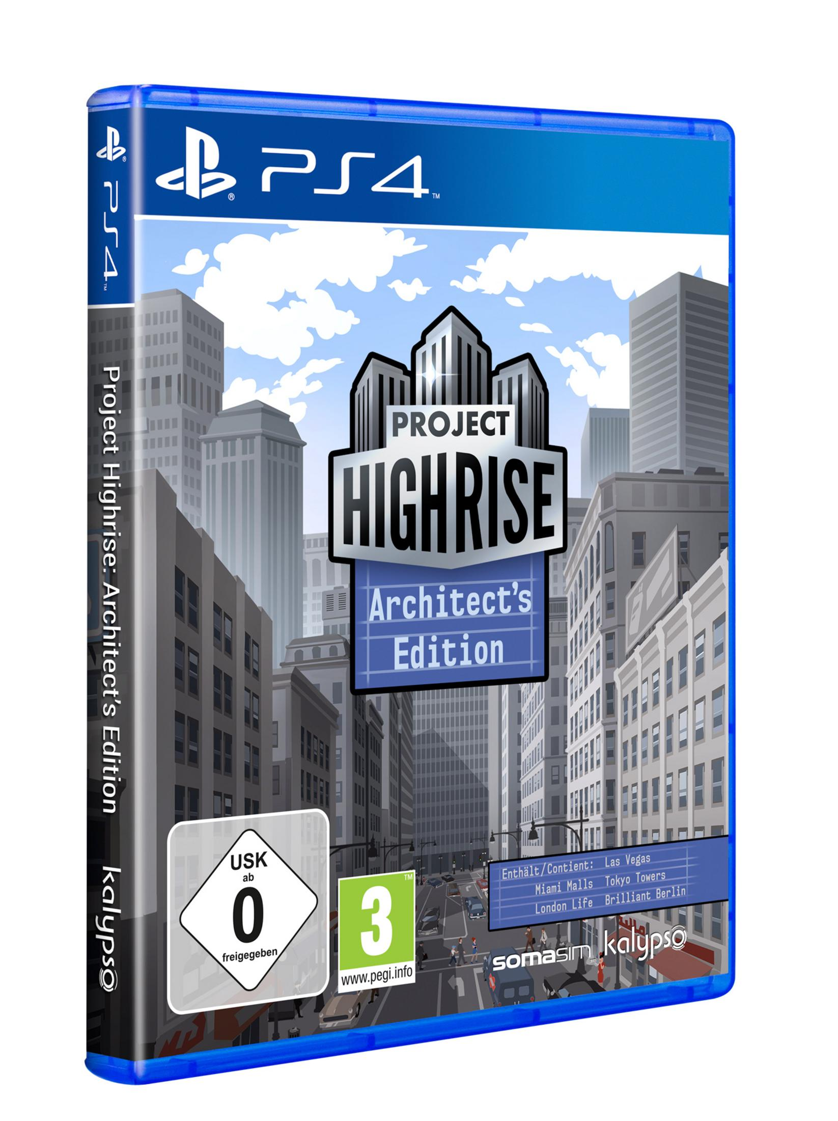 PS4-Spielbox für Project Highrise: Architect's Edition. Skyline-Art.