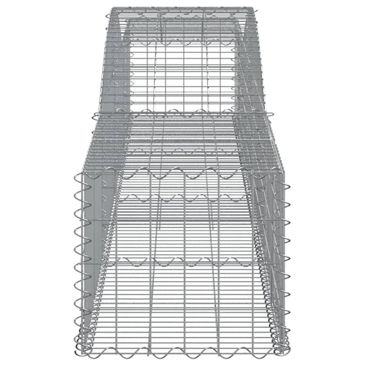 Metallgabion, leer, rechteckige Form mit Drahtgeflechtstruktur.