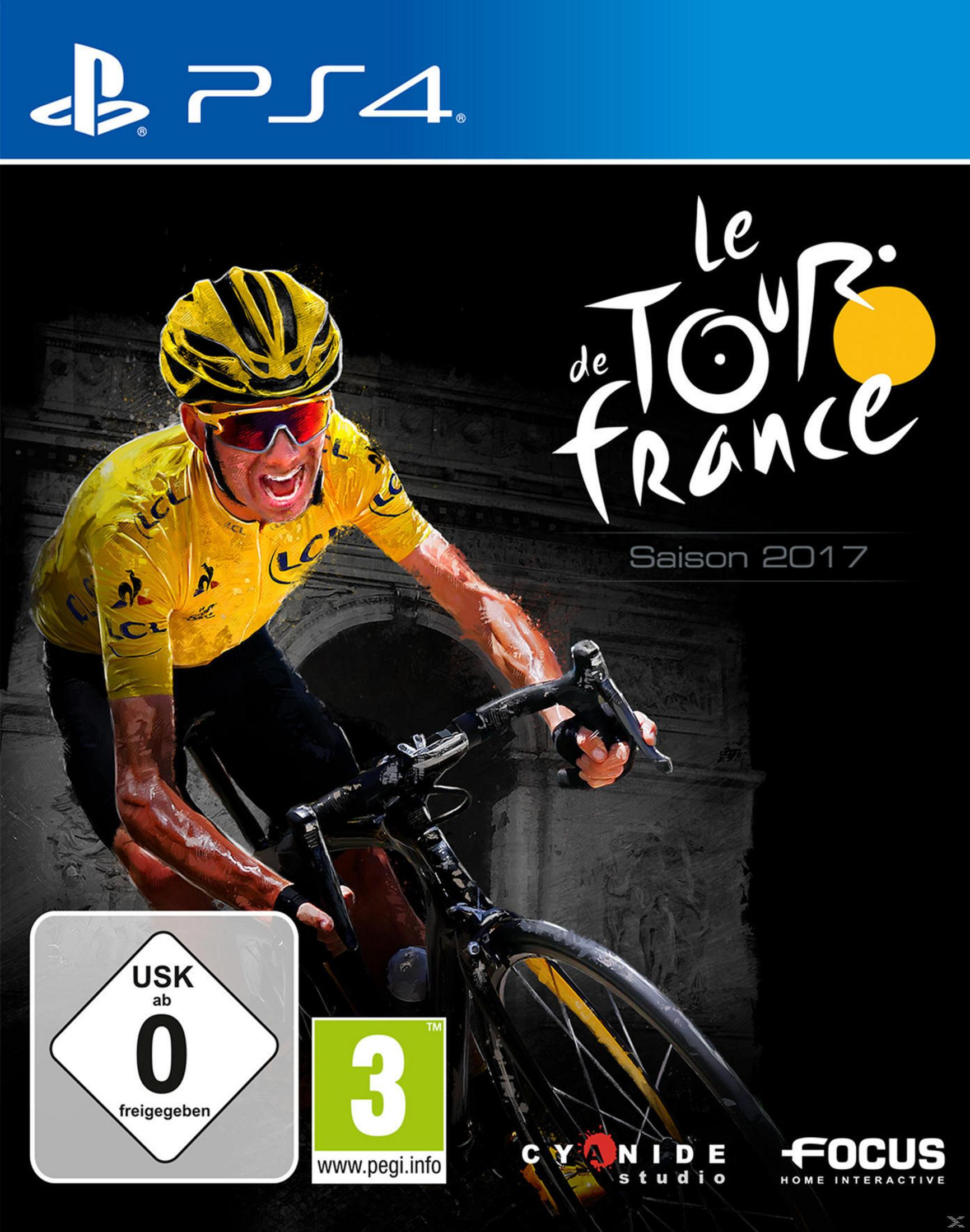 Cover des Spiels Le Tour de France 2017, ein Radfahrer in gelbem Trikot. Schwarzer Hintergrund.