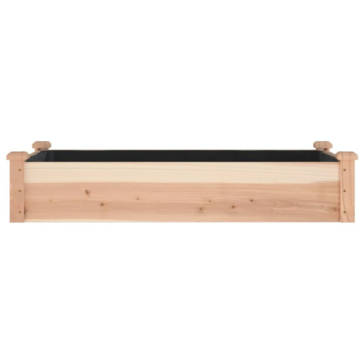 Erhöhtes Gartenbeet aus Holz, leer, zeigt das Innere und die Holzmaserung.