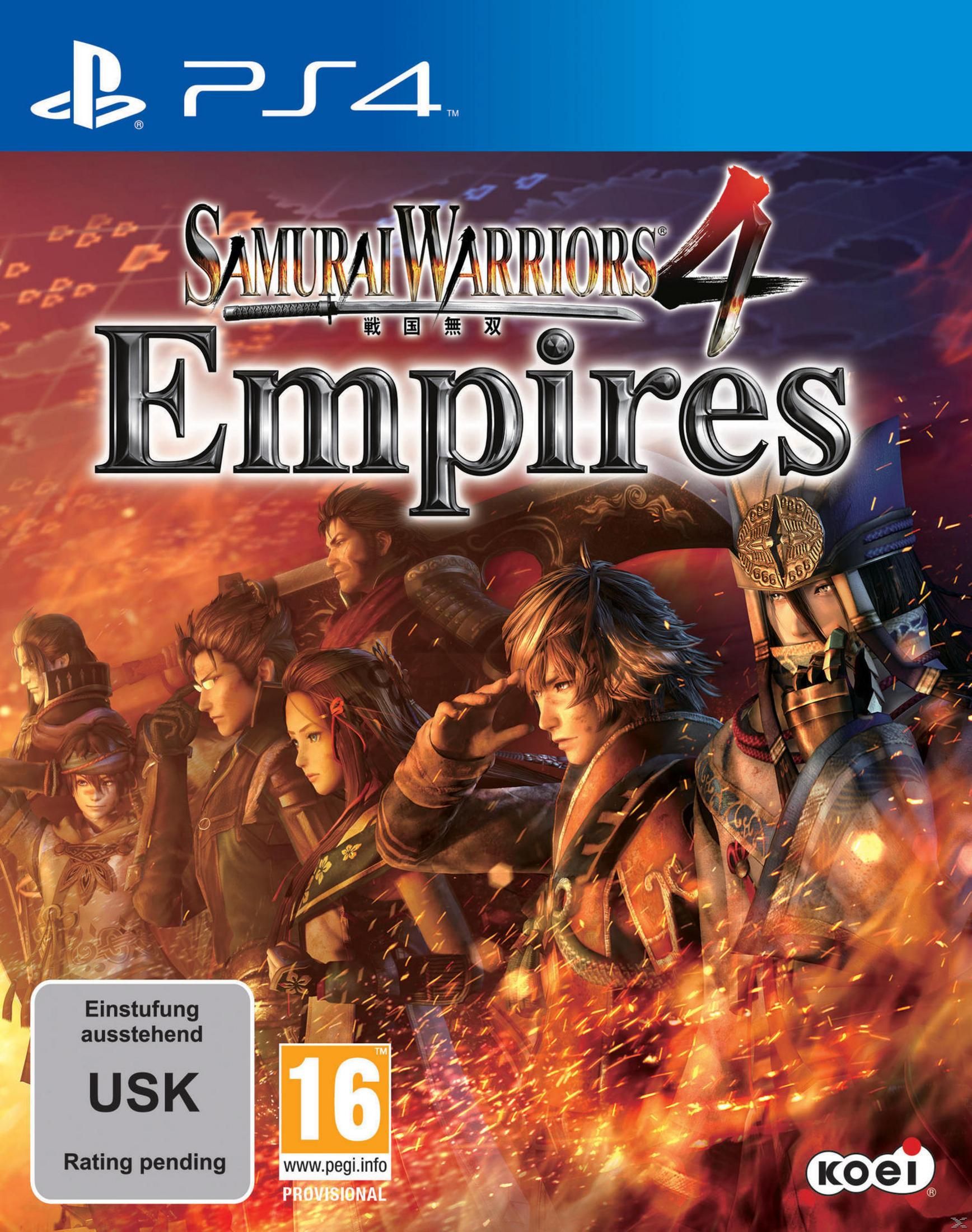 Samurai Warriors 4 Empires PS4-Spielcover, mit Charakterkunst und Logo.