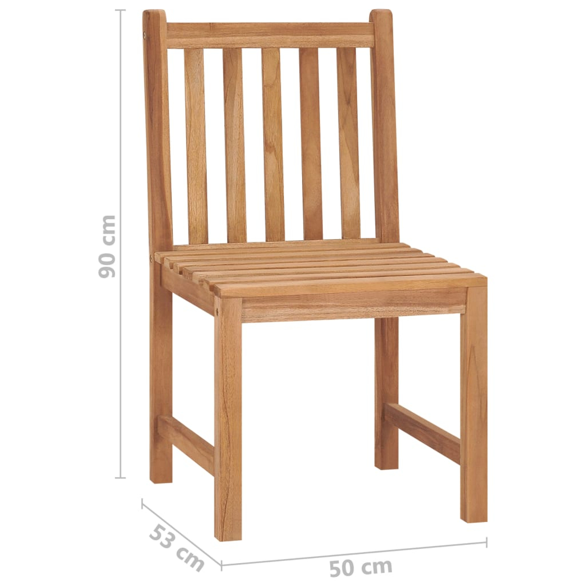 Holzstuhl mit Lattenrost und Rückenlehne, Abmessungen angegeben.