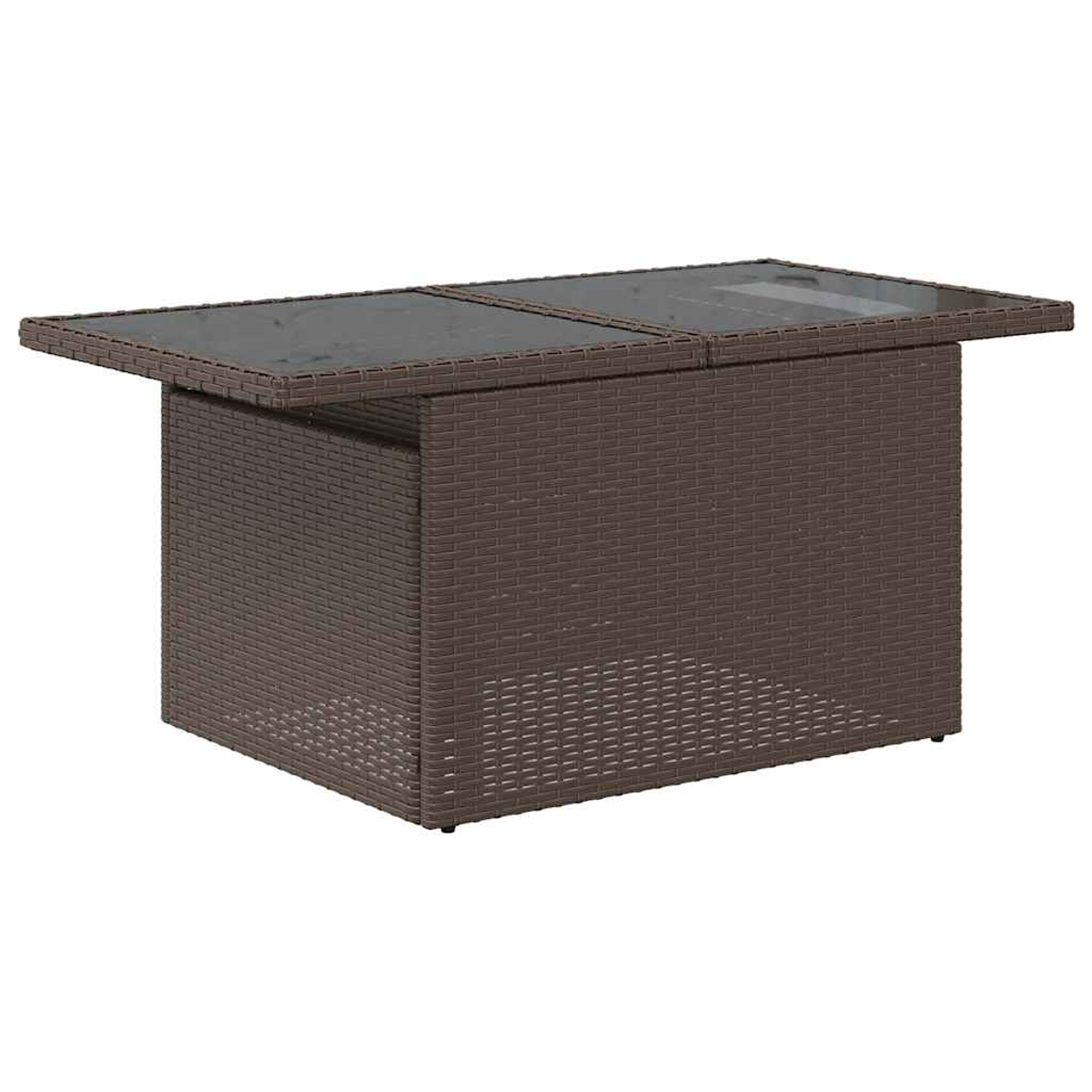 Brauner Korbtisch mit Glasplatte.