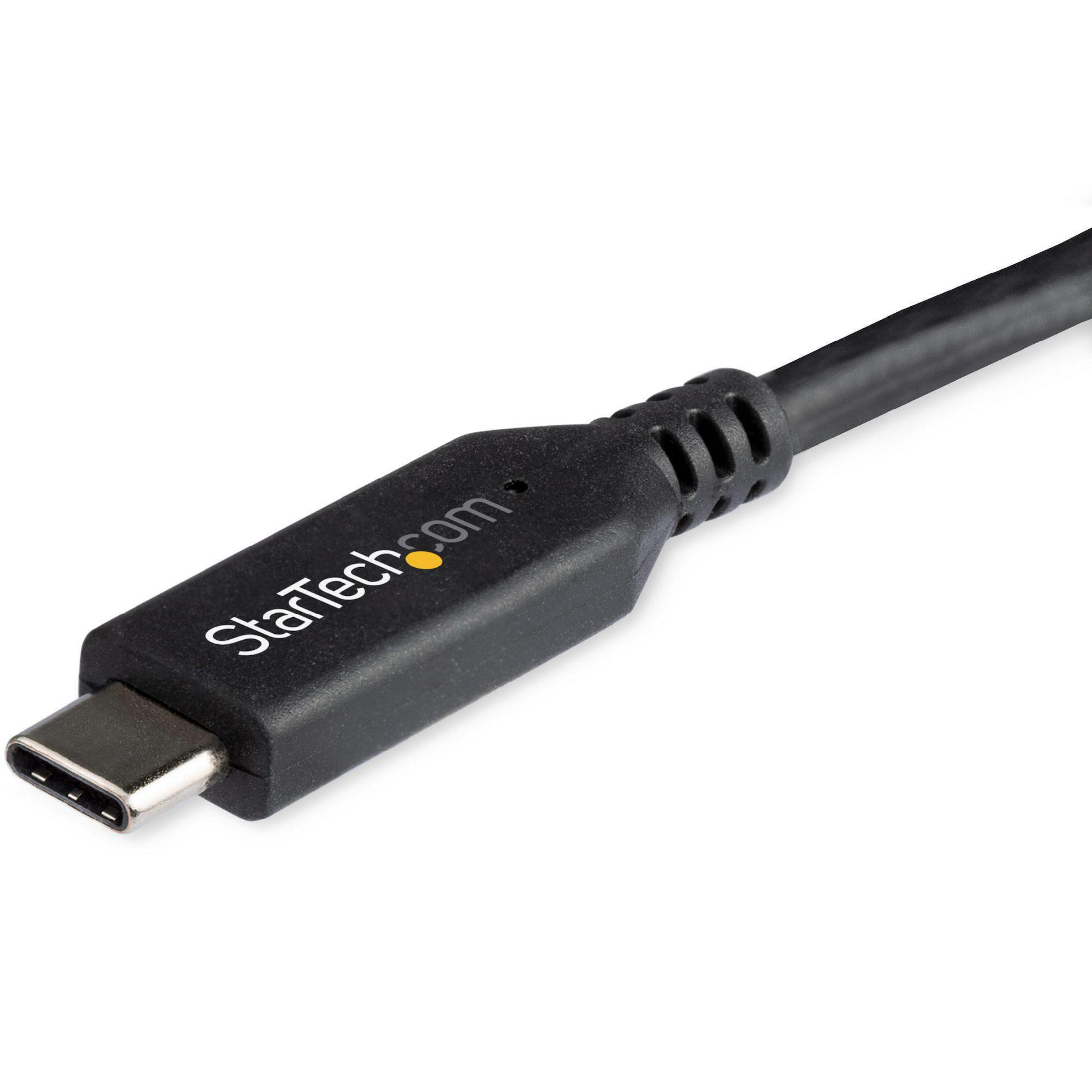 Un conector USB-C negro con cable negro, sobre fondo blanco.