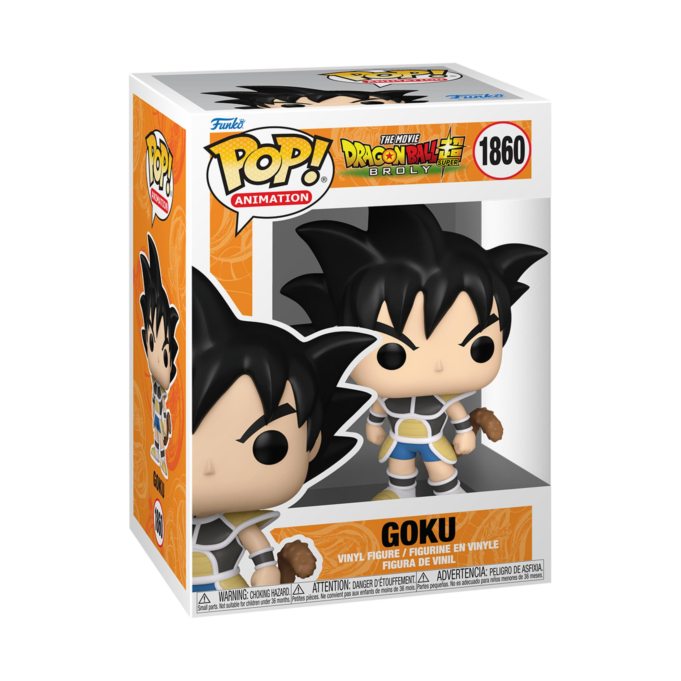 Figura de Goku en una caja. Es una figura de Funko Pop! de Dragon Ball Super. Goku está en armadura de batalla.