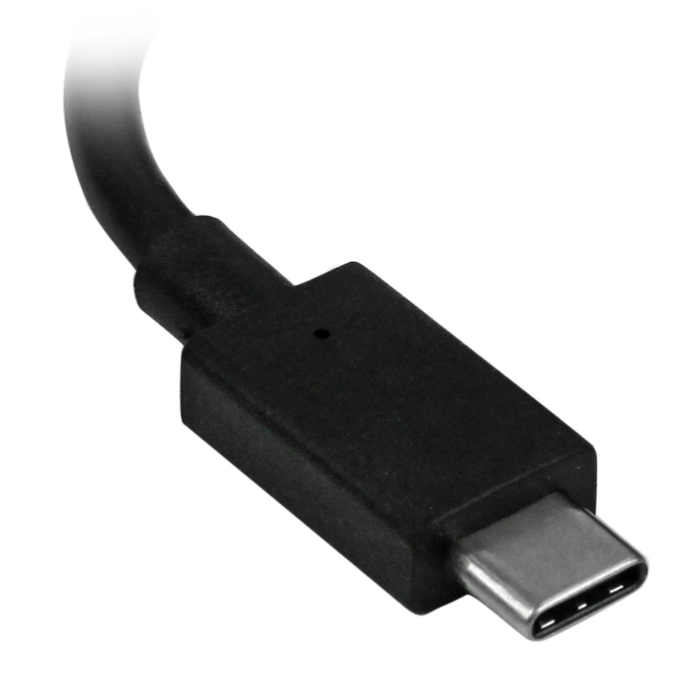 Ein schwarzes USB-C-Kabel mit einem USB-C-Anschluss.