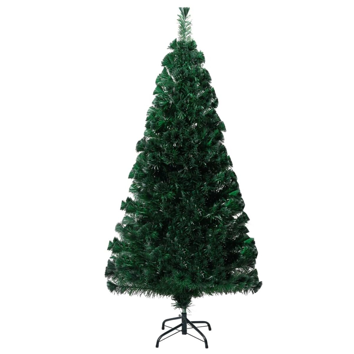 Ein grüner künstlicher Weihnachtsbaum auf weißem Hintergrund. Der Baum ist mittig im Bild.