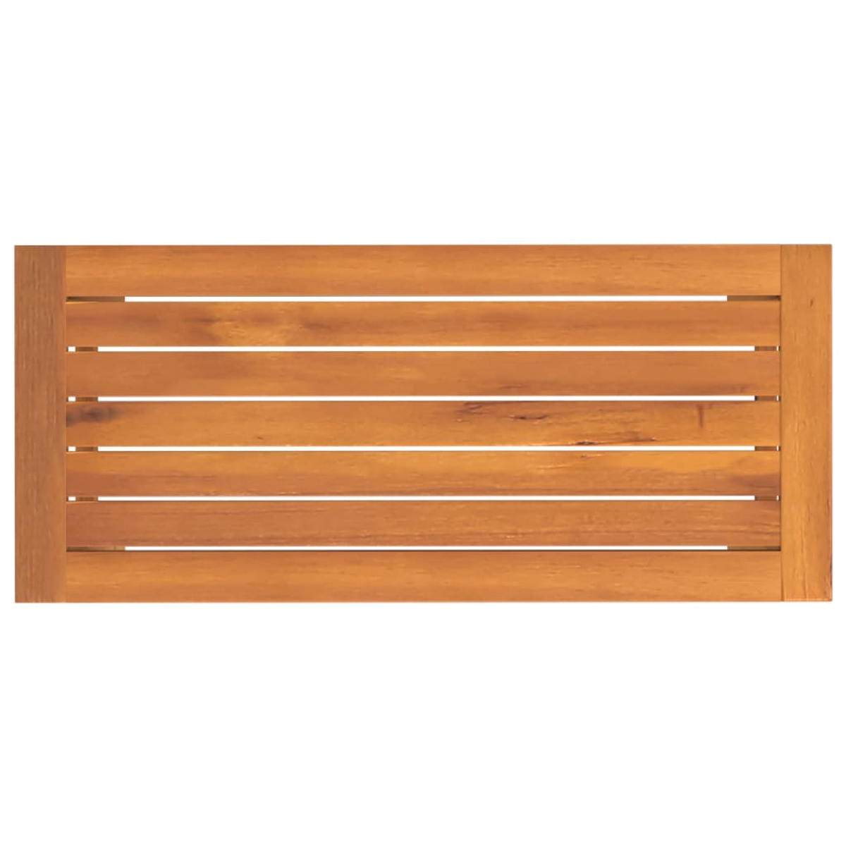 Piano del tavolo in legno con doghe orizzontali. Il legno è marrone chiaro. I bordi sono leggermente più scuri.