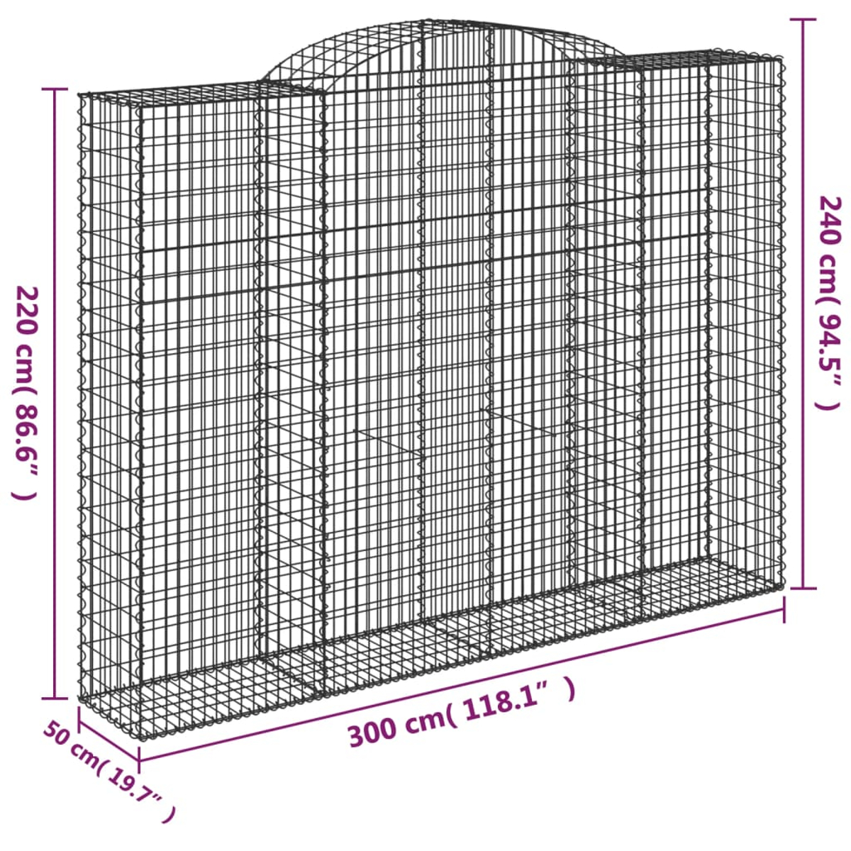 Schwarzer Metall-Gabionen-Kasten. Maße in cm. Für Garten oder Landschaftsbau.