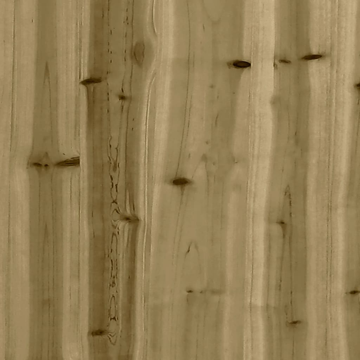 Nahaufnahme von vertikalen Holzbrettern mit Knoten. Das Holz hat eine hellbraune Farbe. Keine anderen Elemente.