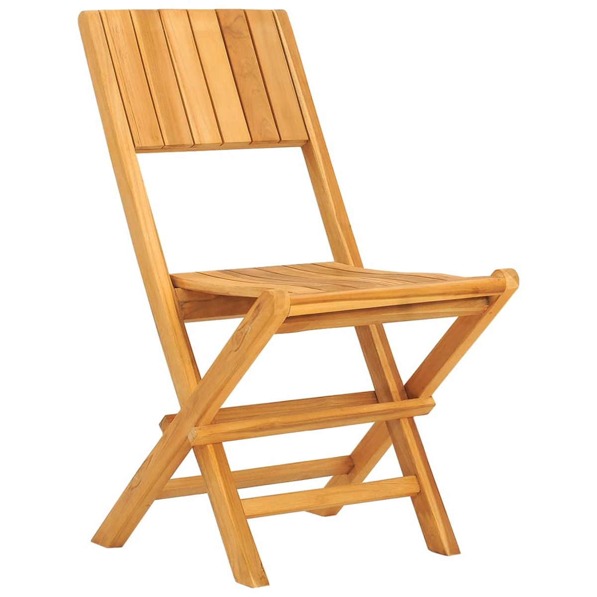 Ein hellbrauner Holz-Klappstuhl, isoliert auf weißem Hintergrund. Lattenrücken und Sitz.