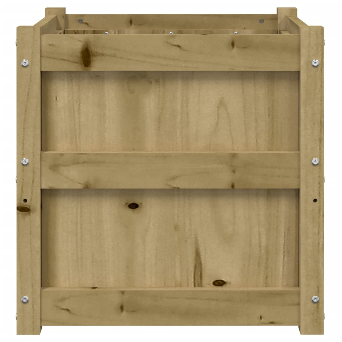 Pflanzkasten aus Holz, der das Innere zeigt. Das Holz hat eine natürliche Farbe.