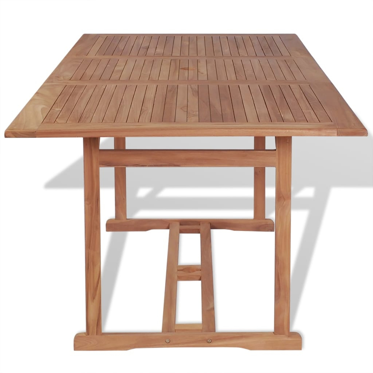 Holztisch mit Lattenrost und stabilem Rahmen, von oben betrachtet.