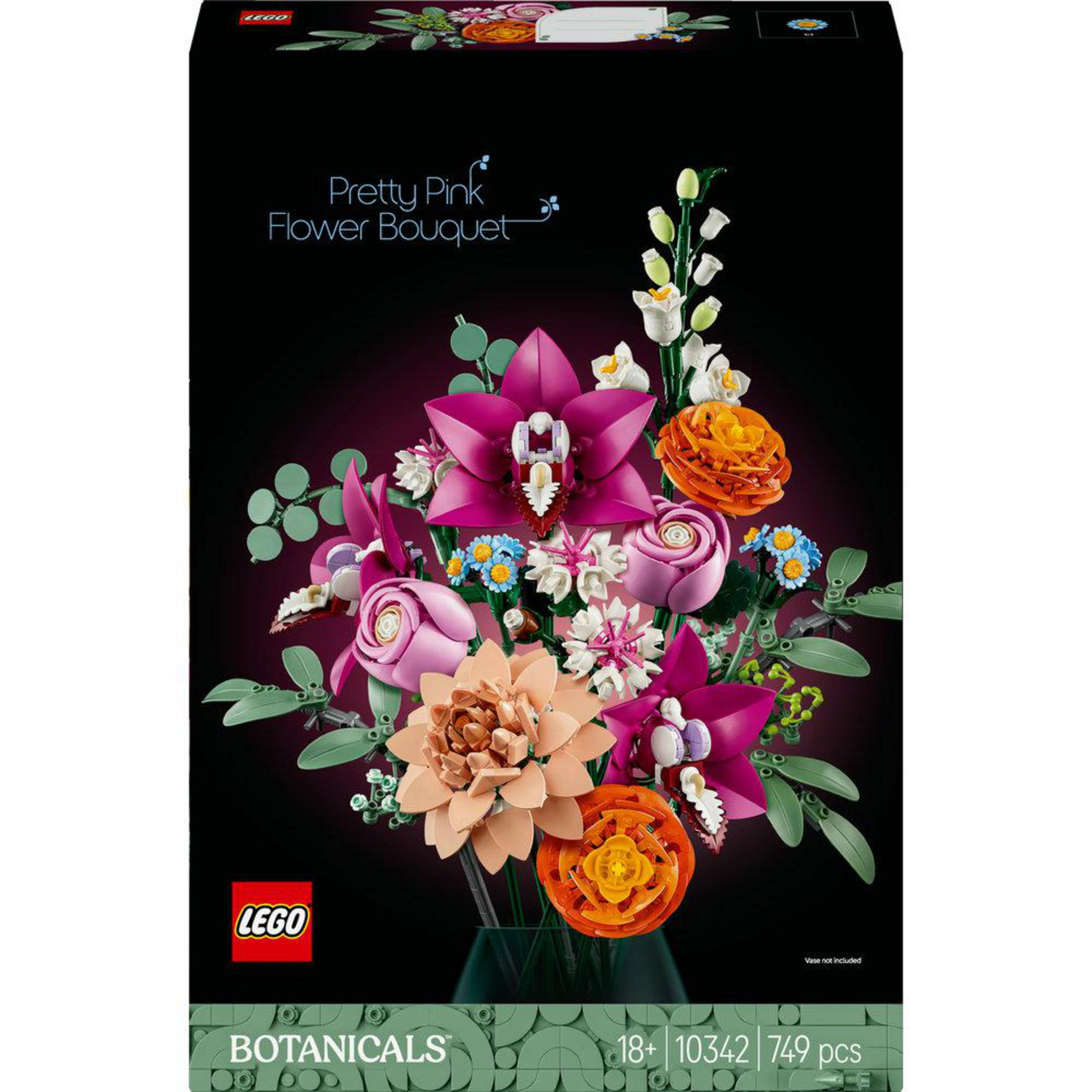 'Pretty Pink Flower Bouquet' seti LEGO kutusu, çiçeklerle.